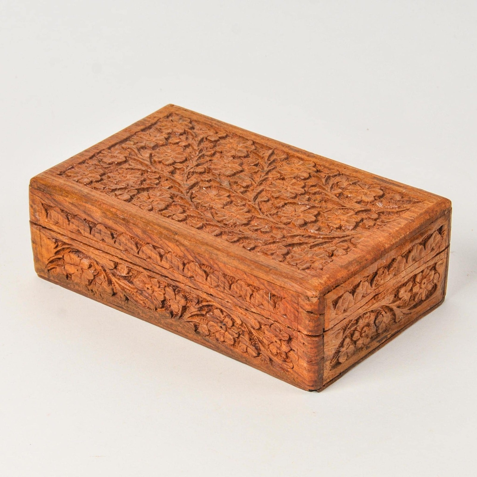 Vintage Floral Carved Wood Stash Box