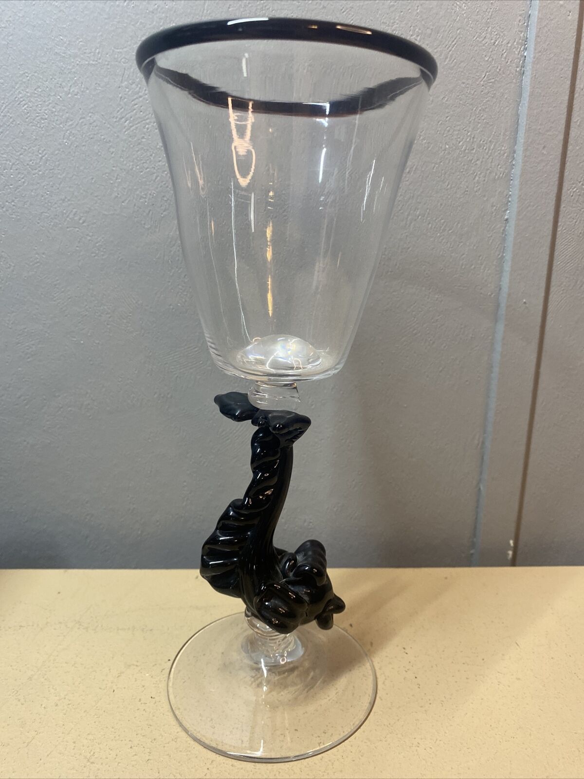 Art Glass Wine Goblet Fish Stem blown glass art glass Artist Signed