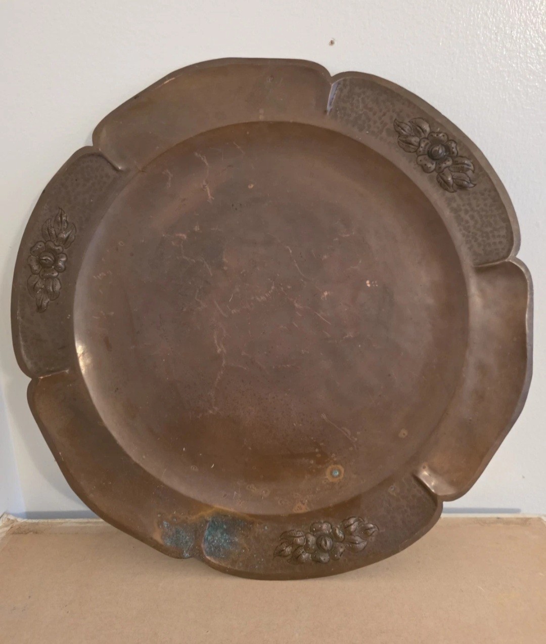 Antique Art & Craft Hammered Copper Tray Marked Hard To Identify