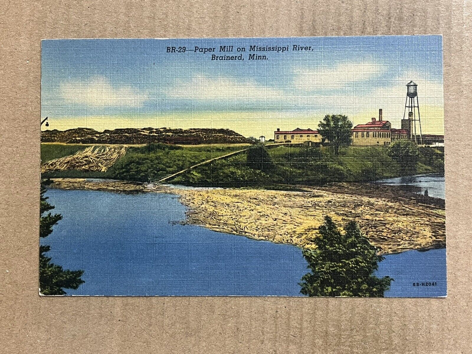 Postcard Brainerd MN Minnesota Paper Mill Mississippi River Vintage PC