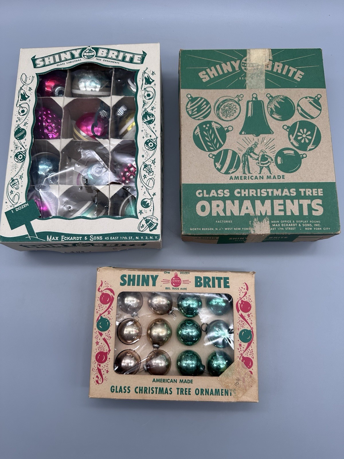 Vintage Shiny Brite Christmas Ornaments 3 Boxes 1\