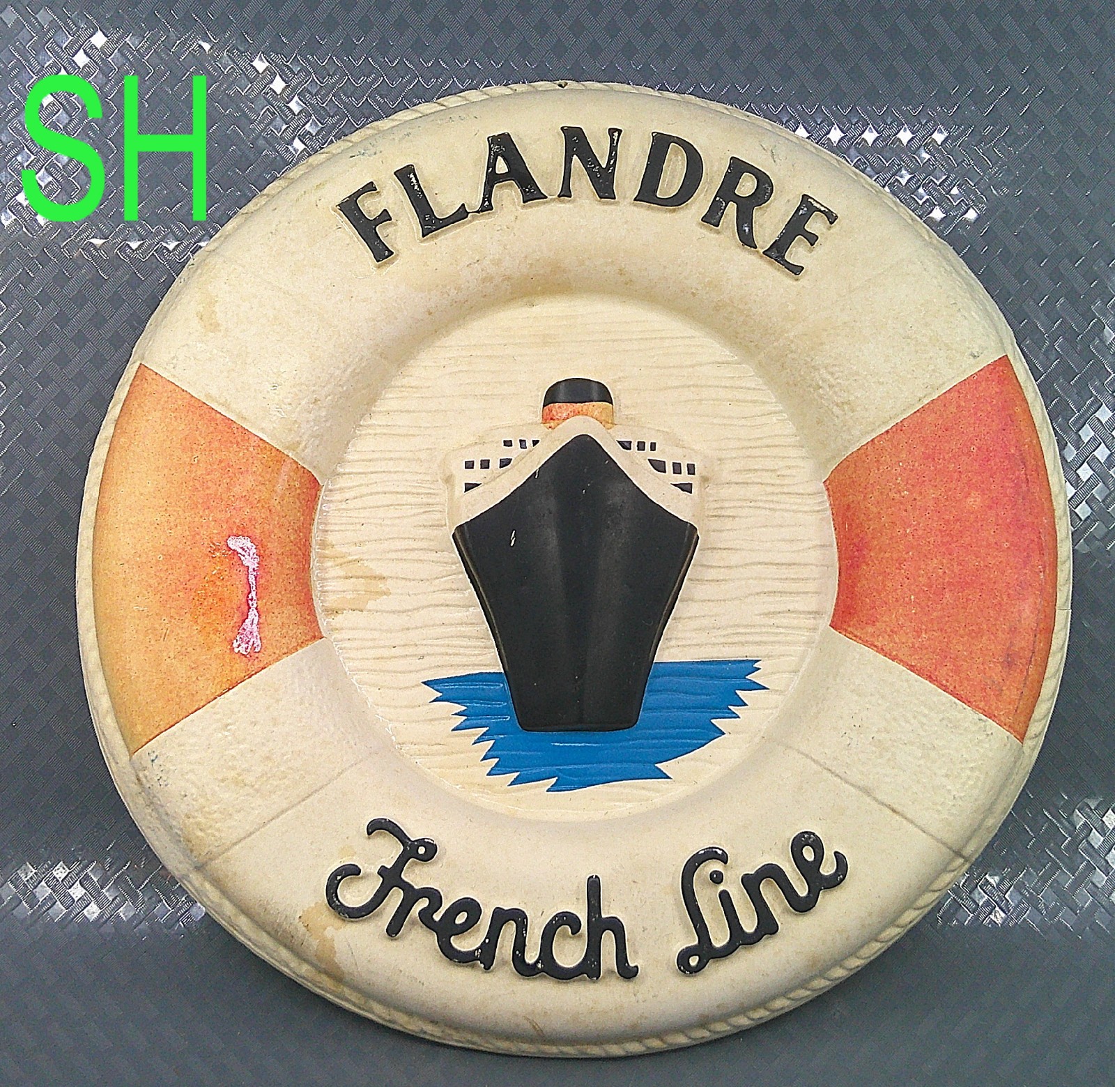 Vintage 1950s SS Flandre French Line Cruise Ship Celluloid Plastic Molded Sign Vintage 1950s SS Flandre French Line Cruise Ship Celluloid Plastic Molded Sign