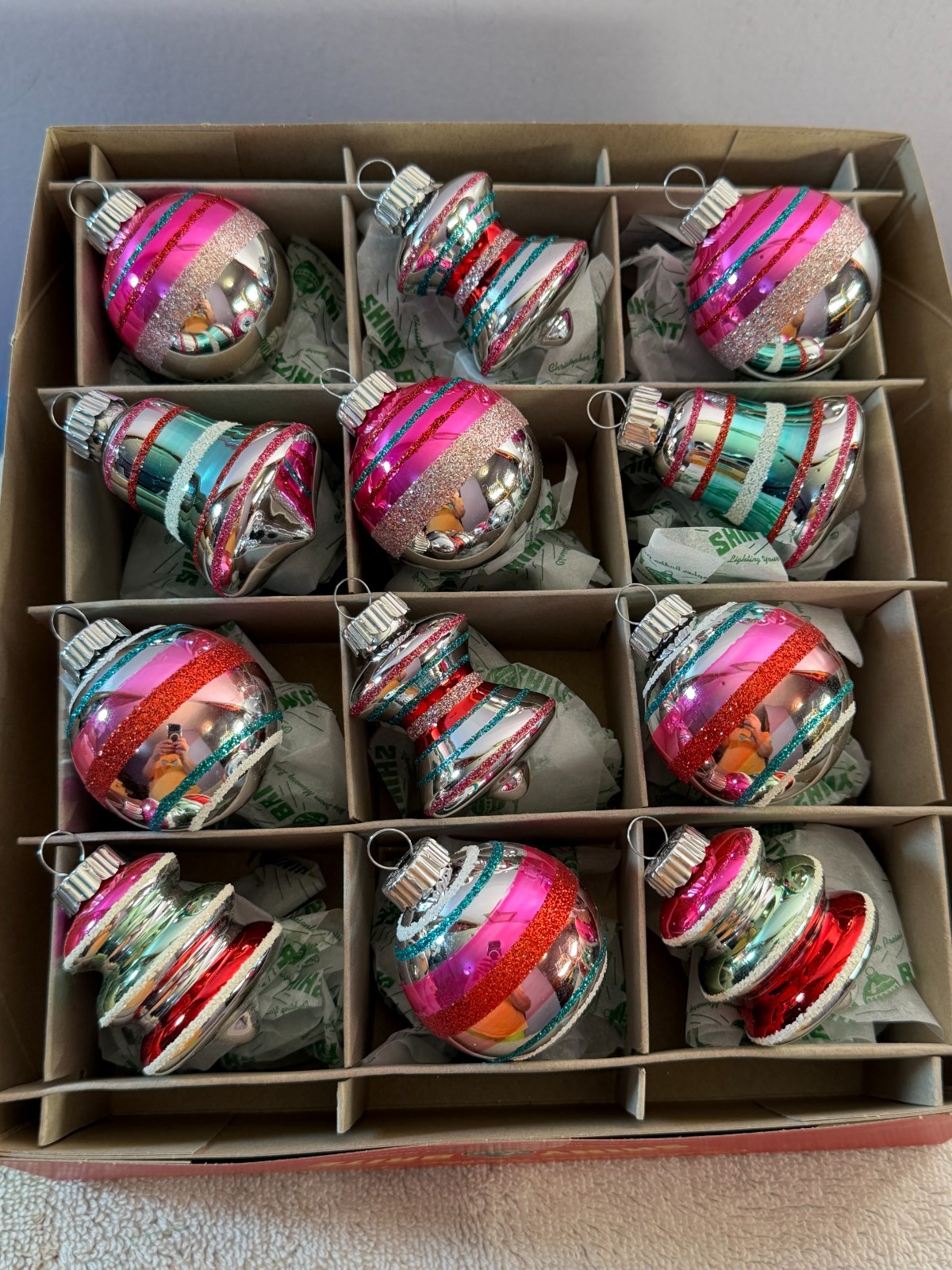 Christmas ornaments Radko Shiny Brite set of 12 glass beehives bells balls 2026