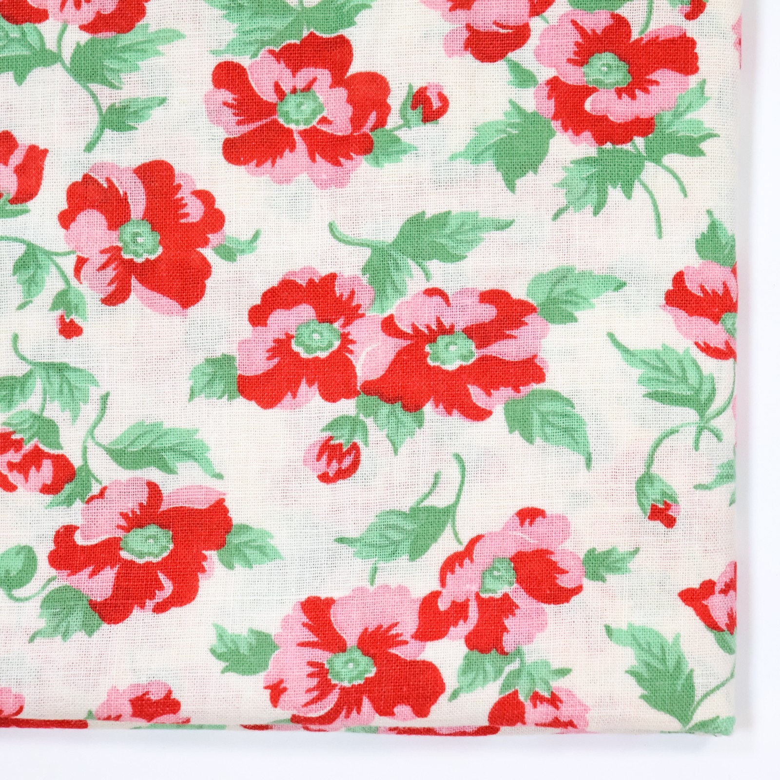 Vintage Feedsack Fabric 1940s Old 17x22 Lovely Pink Red Green Floral Flowers