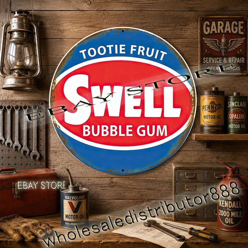 Food Package Art c1970s Swell Bubble Gum Vintage Style Metal Sign 12in