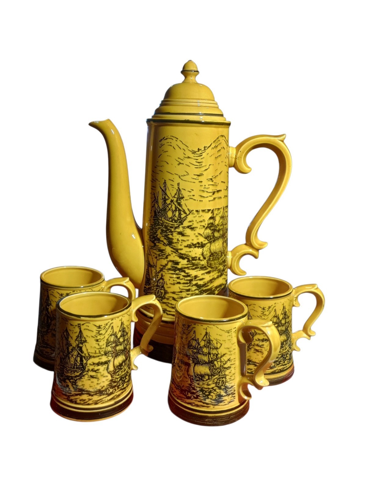 Royal Sealy Sea & Ship Seascape Tankard Set inc. Coffee Pot & 4 Mugs u-11A Royal Sealy Sea & Ship Seascape Tankard Set inc. Coffee Pot & 4 Mugs u-11A