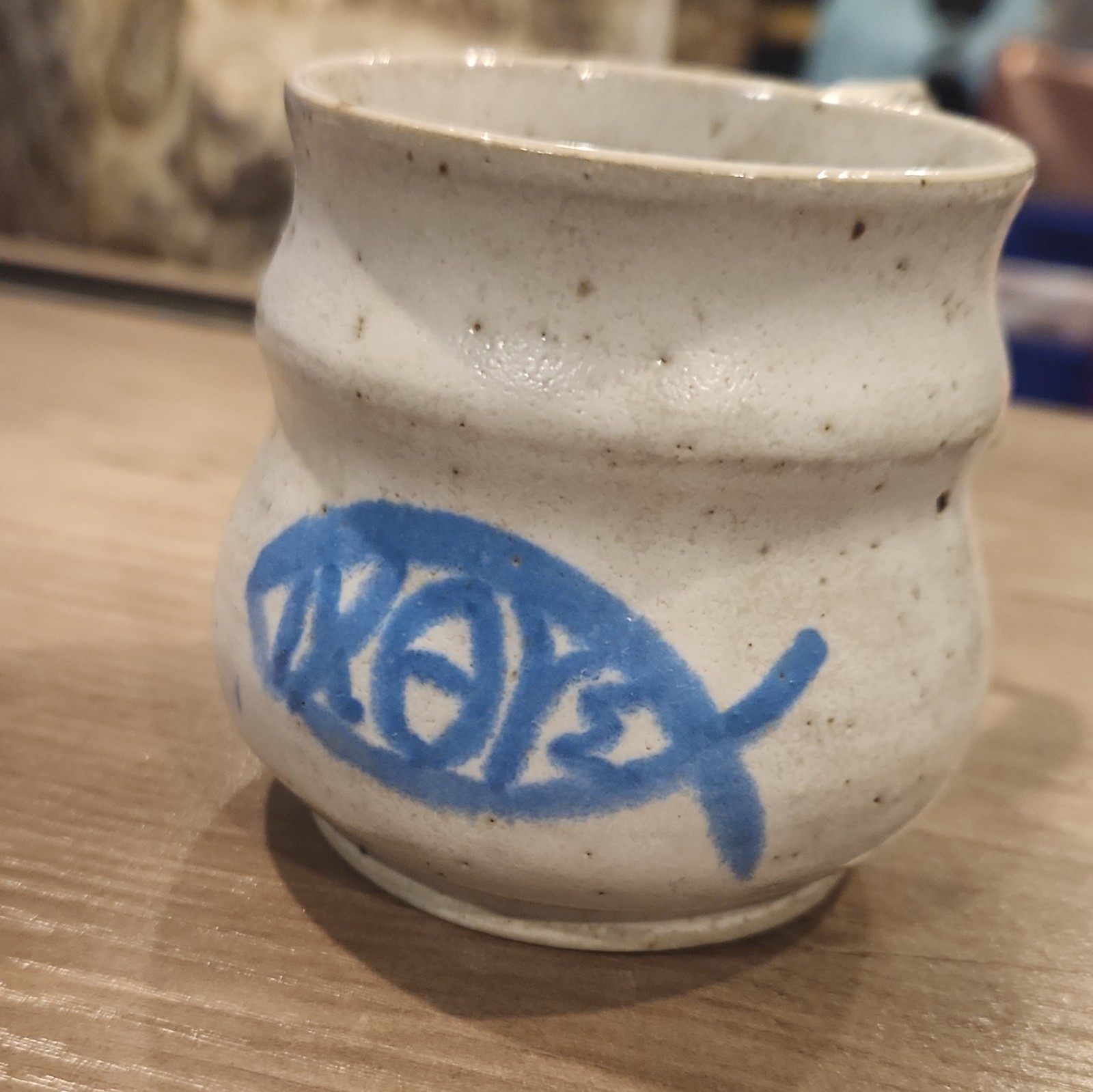 Vintage 1991 Signed Marty Inman Handcrafted  Pottery Ichthys Stoneware Cup Mug