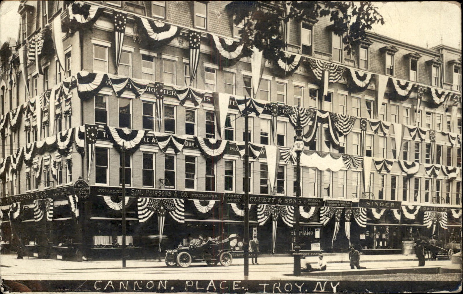 Troy NY Decorated Building Cannon Place 1900s-10s Real Photo Postcard bhn