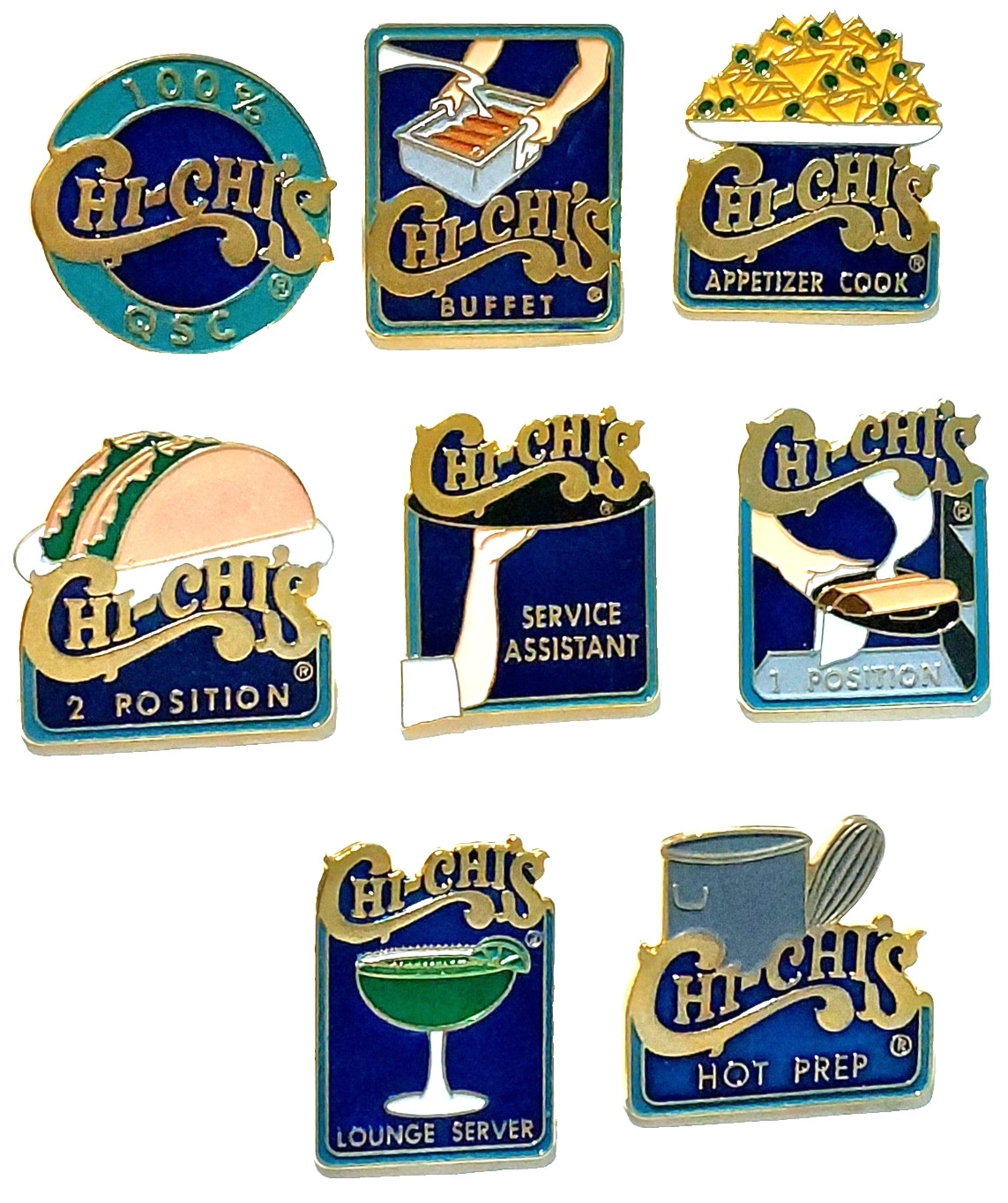 Chi Chi\'s Restaurant Lot of 8 Lapel Pins Chi Chi\'s Restaurant Lot of 8 Lapel Pins