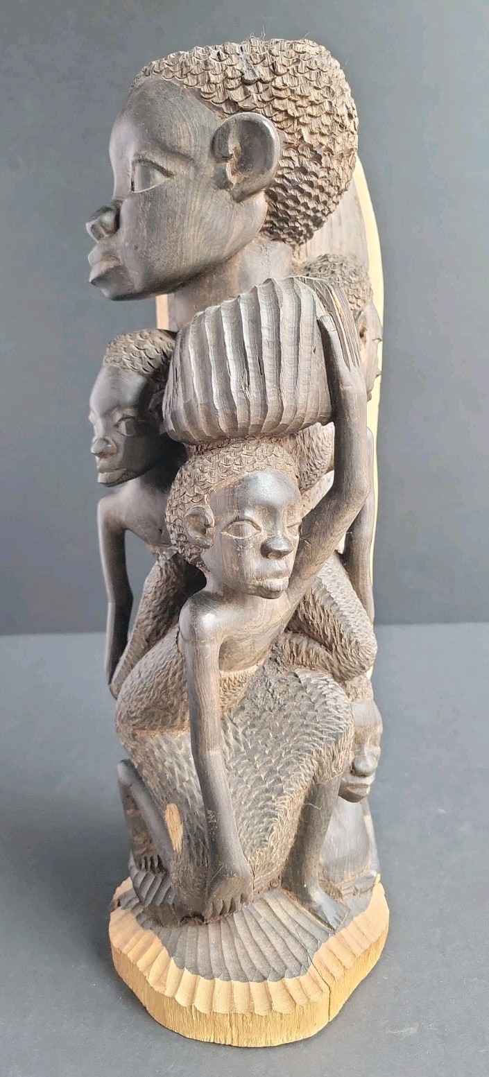 Vtg Kenya Makonde African Blackwood Ujamaa Family Sculpture Hand Carved 12.5