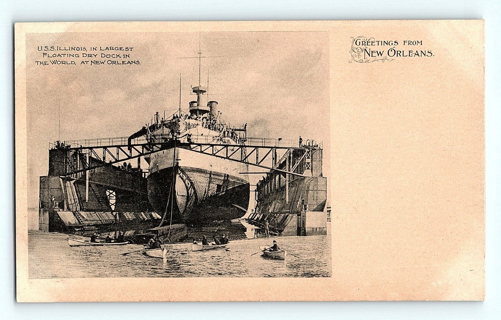US Navy Battleship USS Illinois New Orleans Louisiana 1900s Antique Postcard D2 US Navy Battleship USS Illinois New Orleans Louisiana 1900s Antique Postcard D2