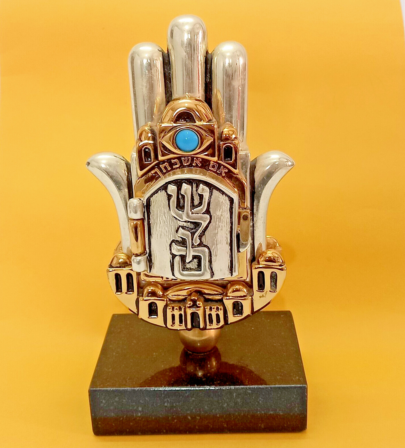 Huge Vintage Hamsa Blessing Arad Avraham Home Judaica Plated Silver Gold 925