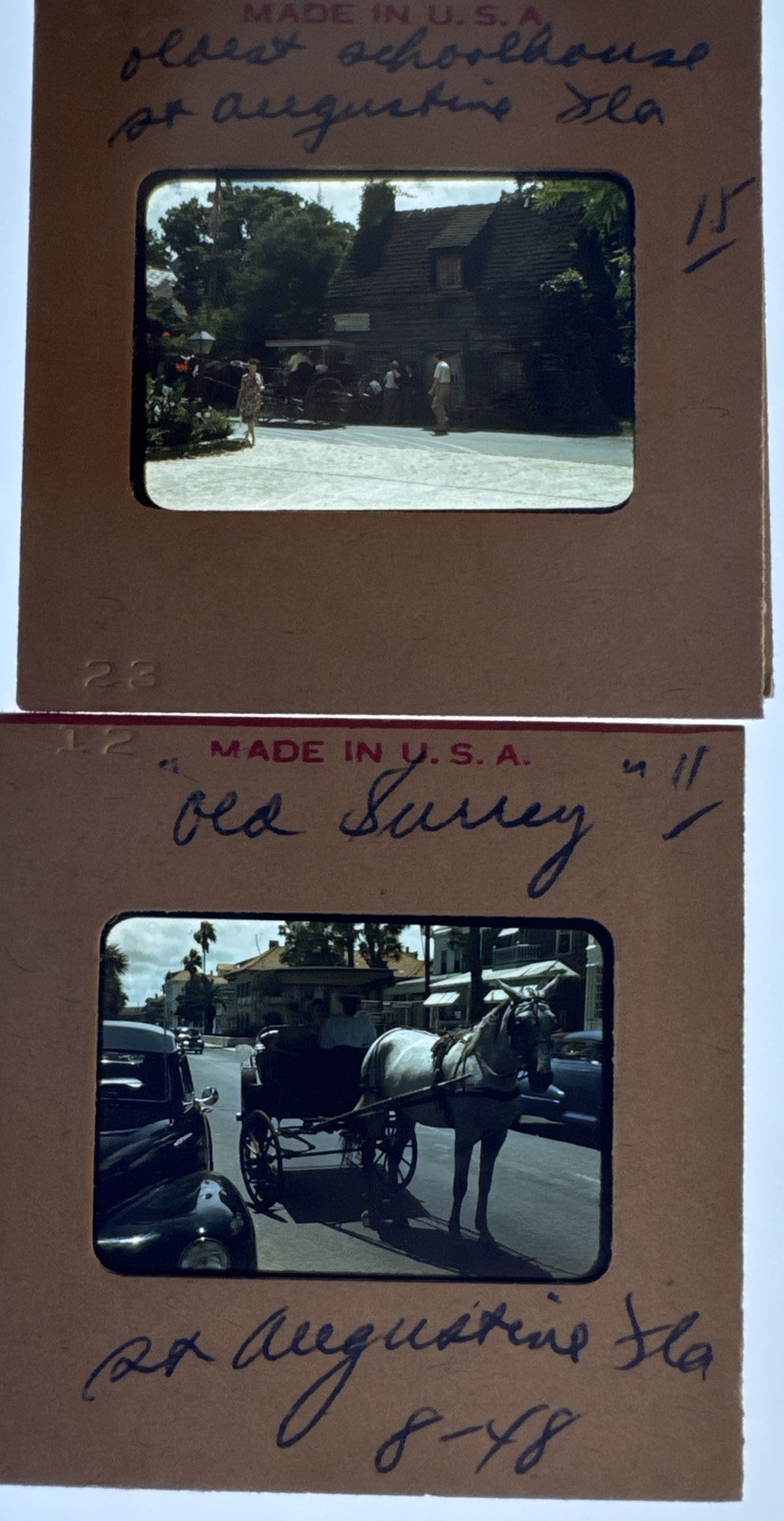 1948 St Augustine FL Oldest Schoolhouse Horse Surrey 2 Vintage 35mm Slides