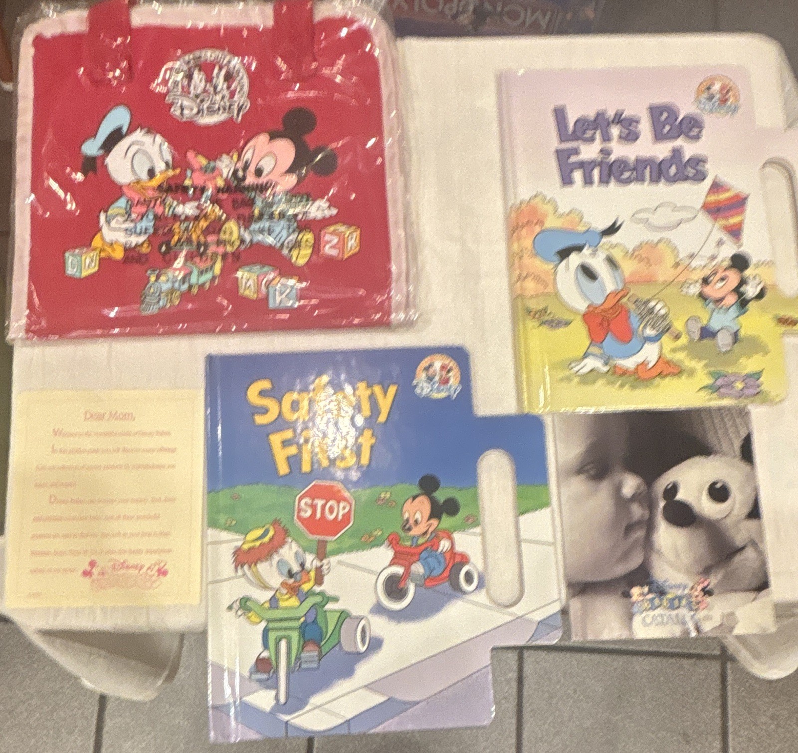 Disney Babies Out & Around Board Books 1991 Set w/ Mickey Tote, Let’s Be Friends
