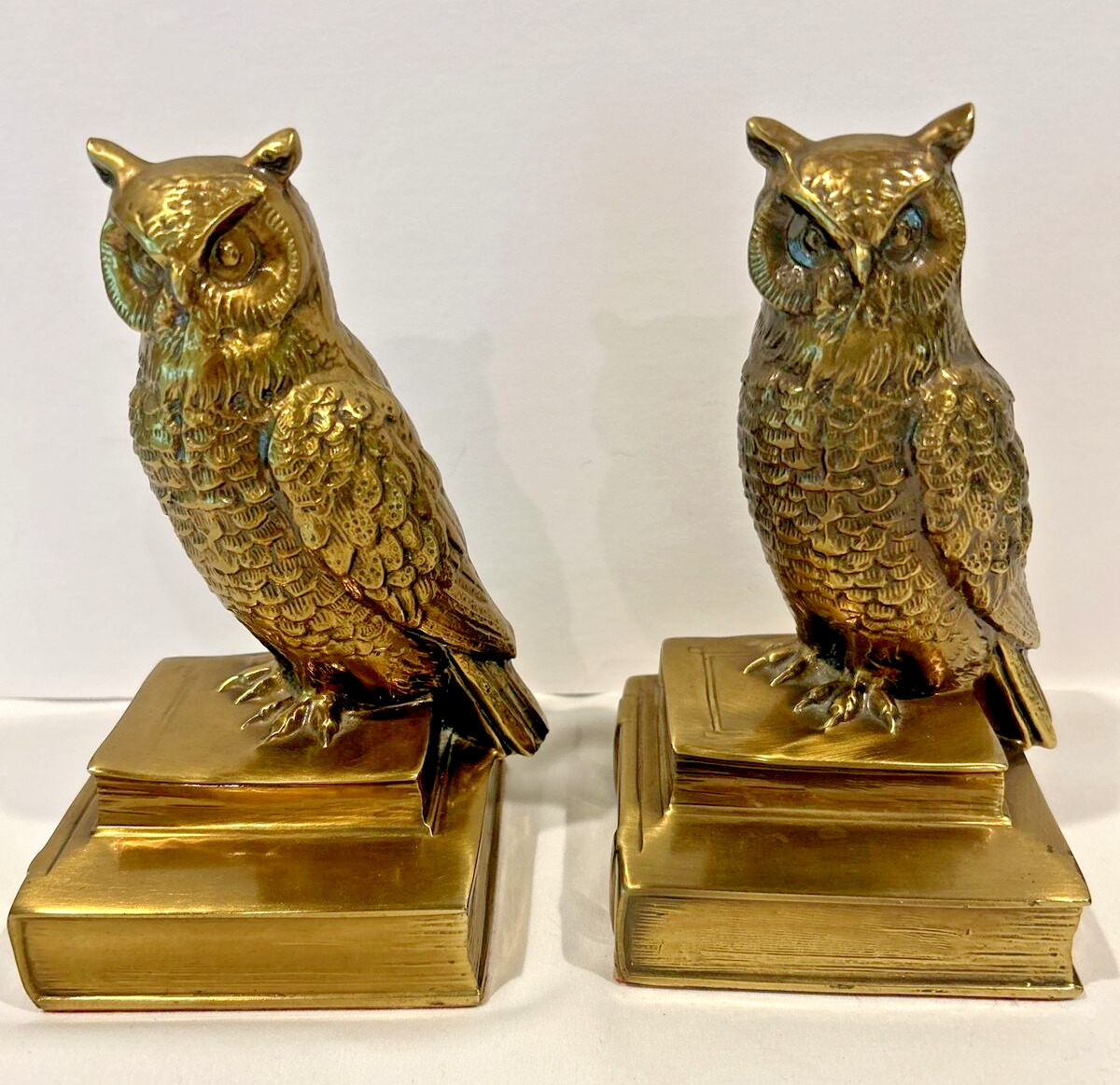 Vintage Brass Owl Bookends ~ Heavy ~ 6.75\