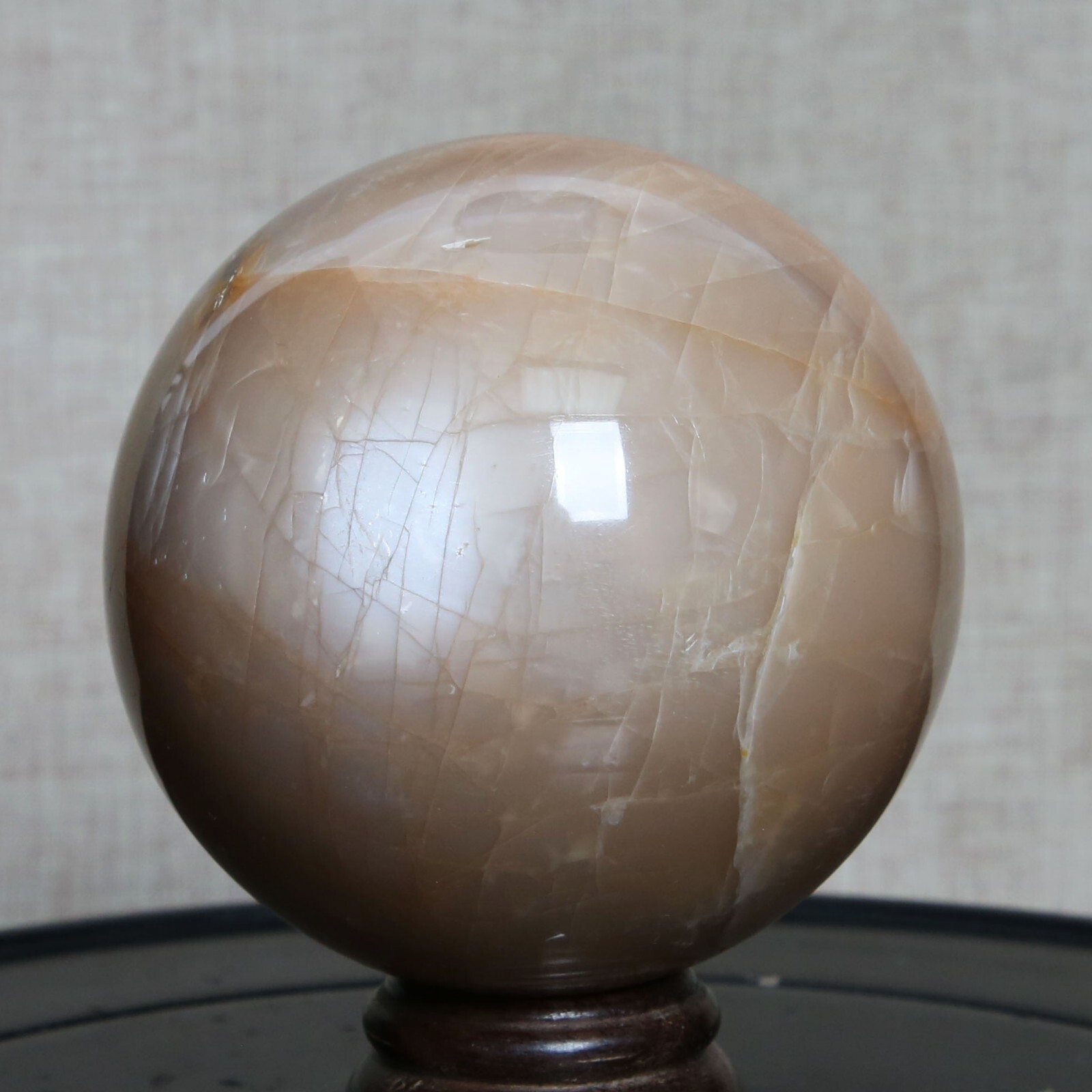 B6882-82mm-755g Natural Orange Moonstone Energy Ball Sphere Healing Crystal