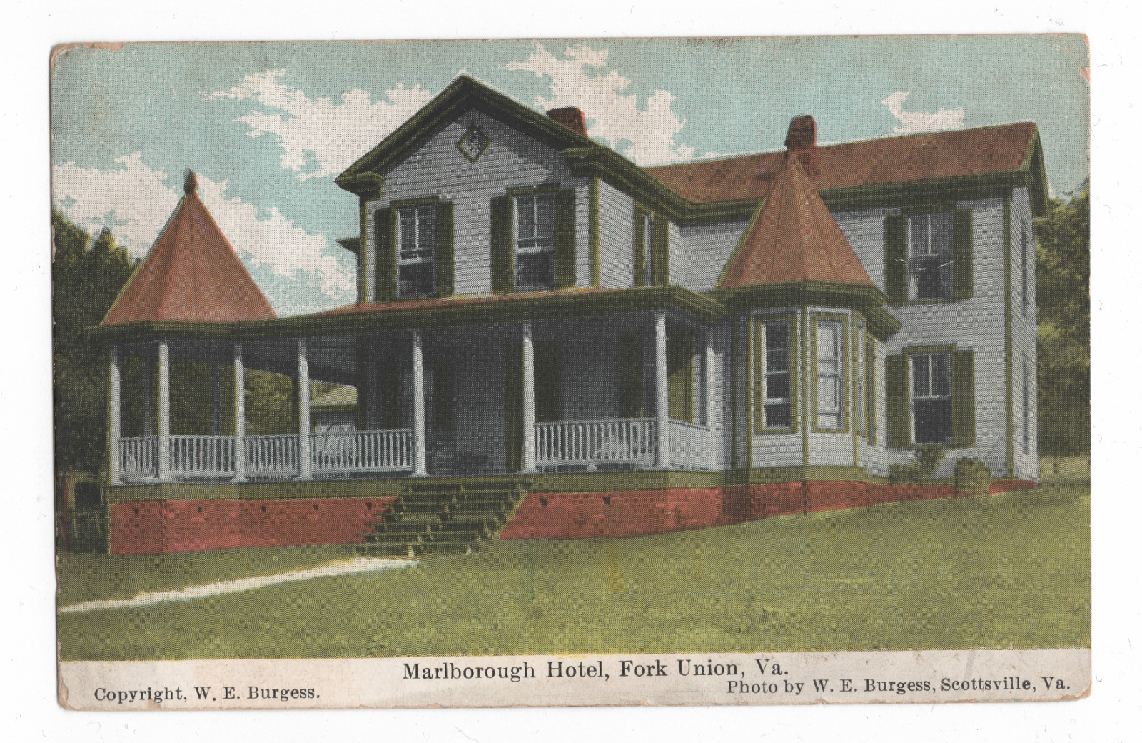 FORK UNION VIRGINIA MARLBOROUGH HOTEL W.E. BURGESS POSTCARD FLUVANNA COUNTY VA