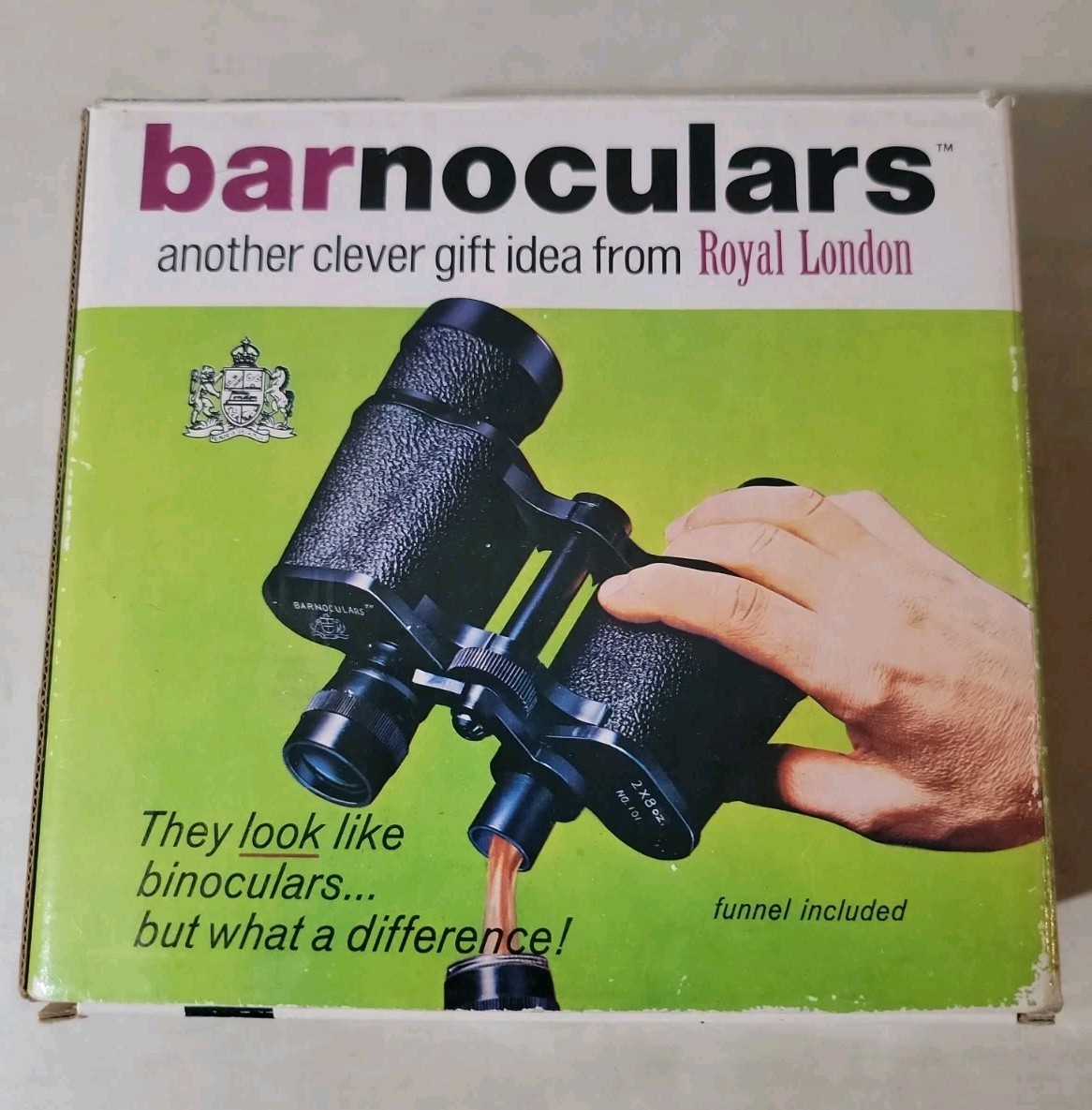 Vintage Barnoculars In Box Fake Binoculars w. Concealed Flask Royal London 1969