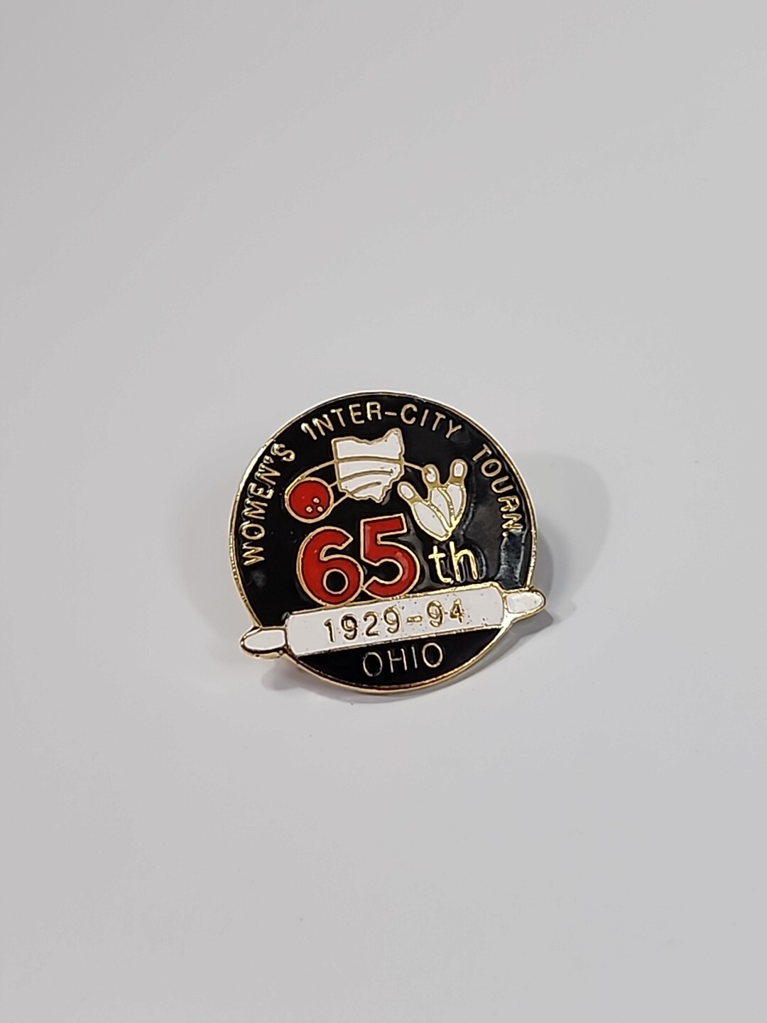 Ohio Women\'s Inter-City Tourn. Lapel Pin 65th 1929-94 Bowling Tournament