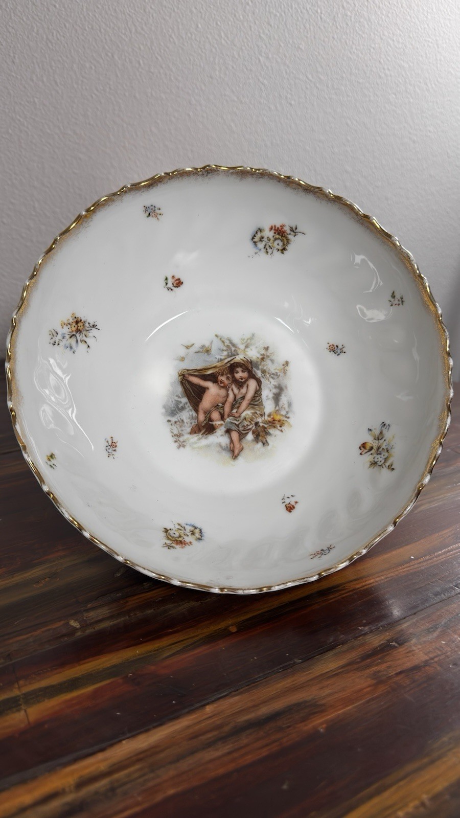 Antique R&C Rosenthal 9.5” Porcelain Serving Bowl Children Floral Gold 1891-1906