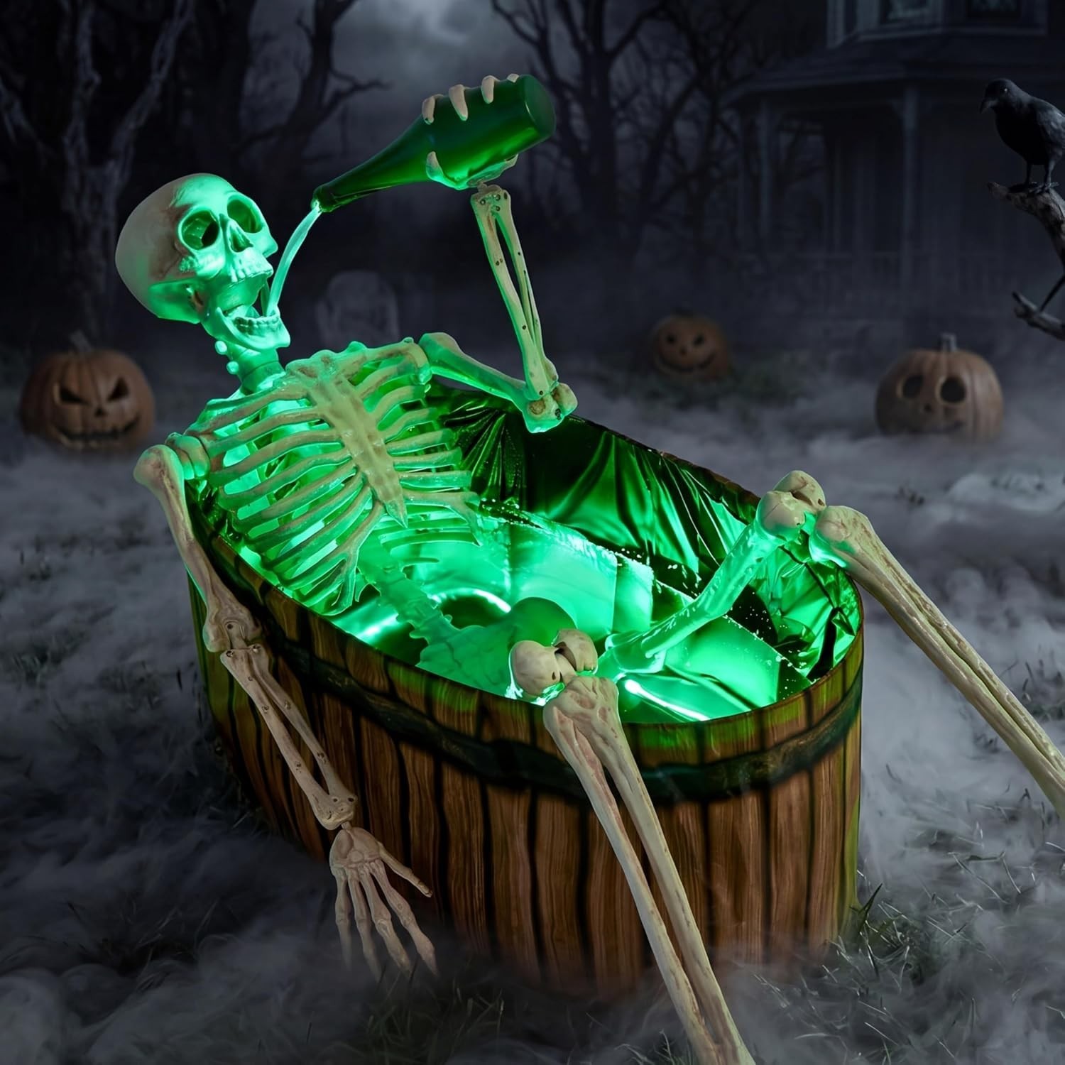 5 FT Halloween Animatronic Skeleton with Endless Pouring Effect, Green LED Light 5 FT Halloween Animatronic Skeleton with Endless Pouring Effect, Green LED Light