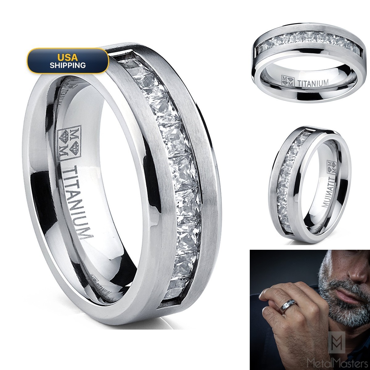 Metal Masters Titanium Men\'s 1Ct. Wedding Band Engagement Ring 9 Large Princess Metal Masters Titanium Men\'s 1Ct. Wedding Band Engagement Ring 9 Large Princess