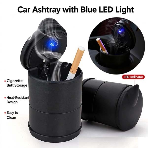 New Portable Car Auto Ashtray Blue LED Light Smokeless Ashtray Cigarette Holder