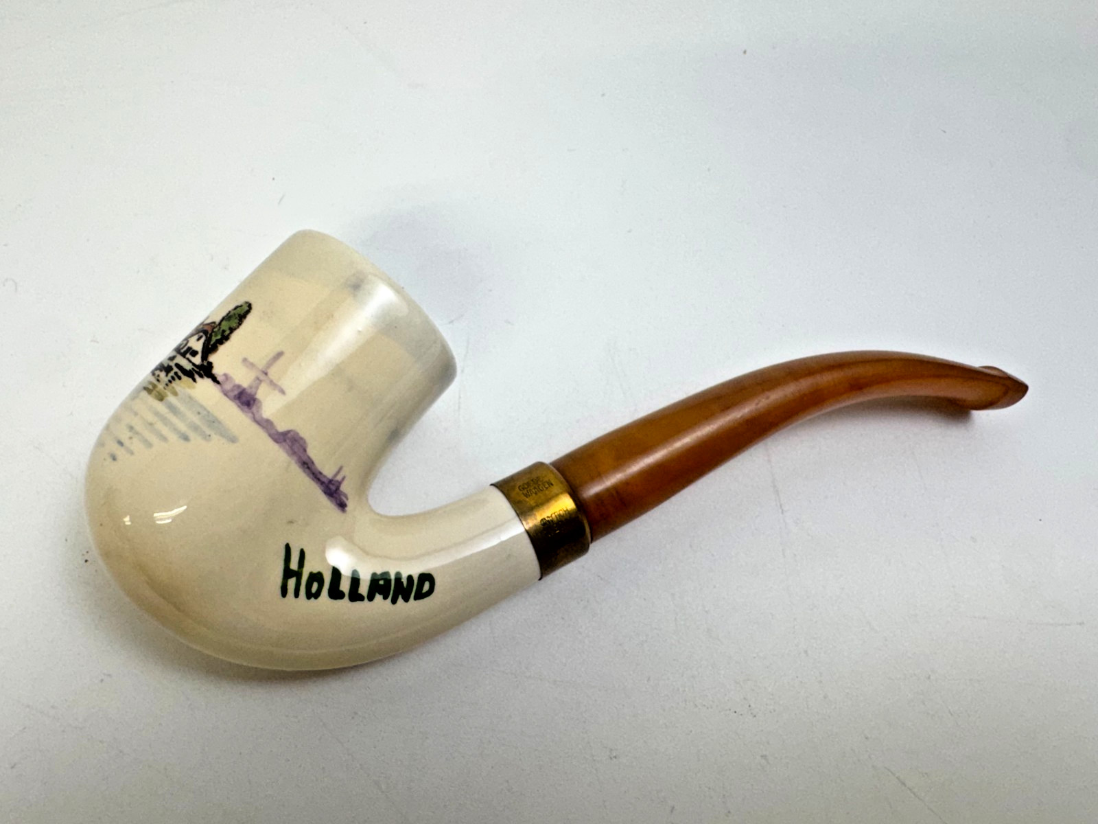 Vintage Goedewaagen Ceramic Smoking Pipe Windmill Scene Made In Holland