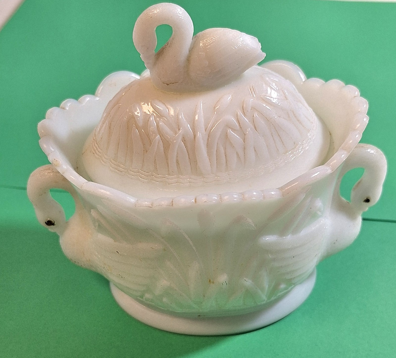 Antique Westmoreland Specialty Co. Prepared Mustard Swan Opal Milk Glass Jar Antique Westmoreland Specialty Co. Prepared Mustard Swan Opal Milk Glass Jar