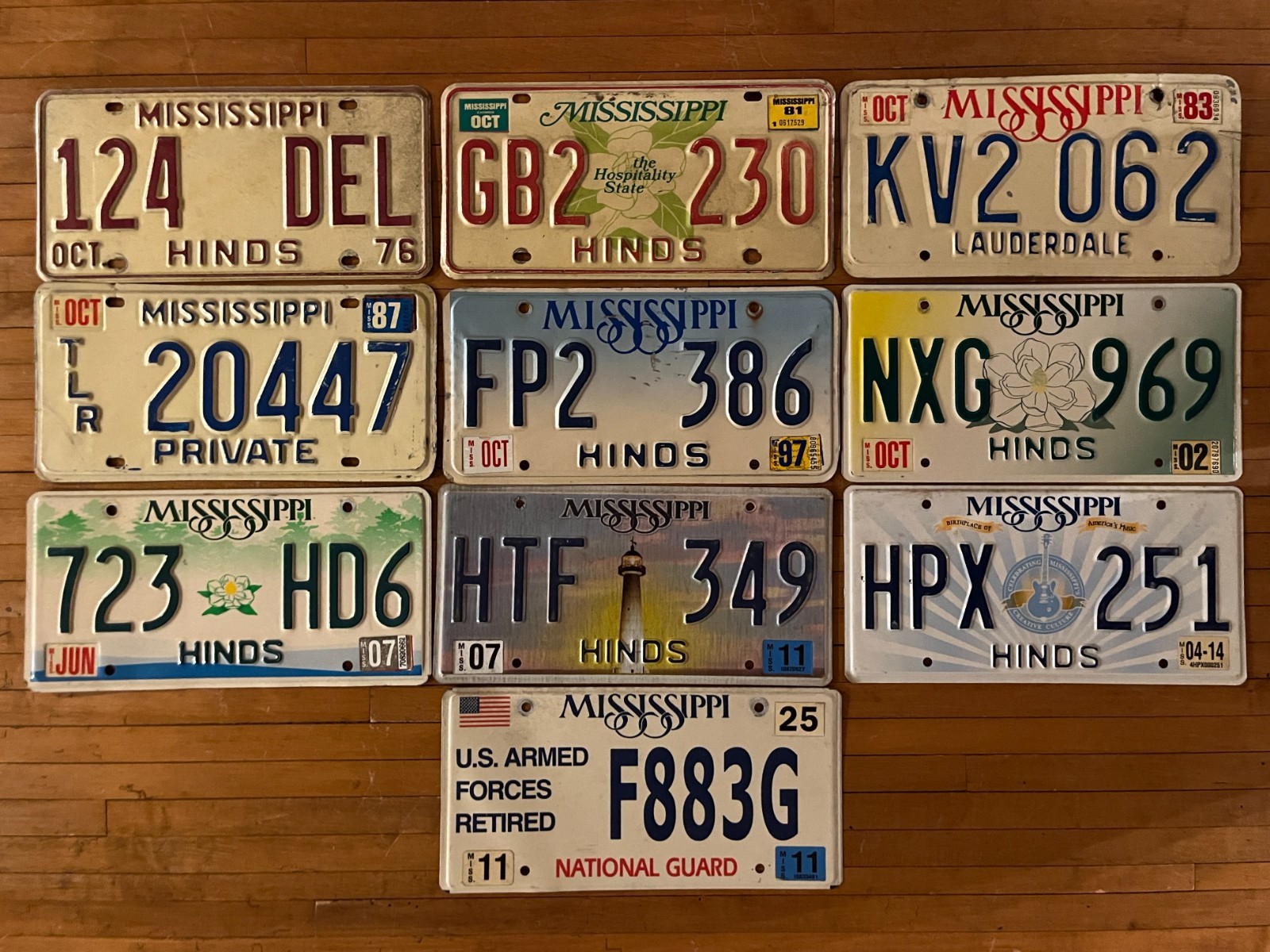 Vintage Mississippi License Plates - Lot of 10 - Random Designs 1970\'s-2010\'s