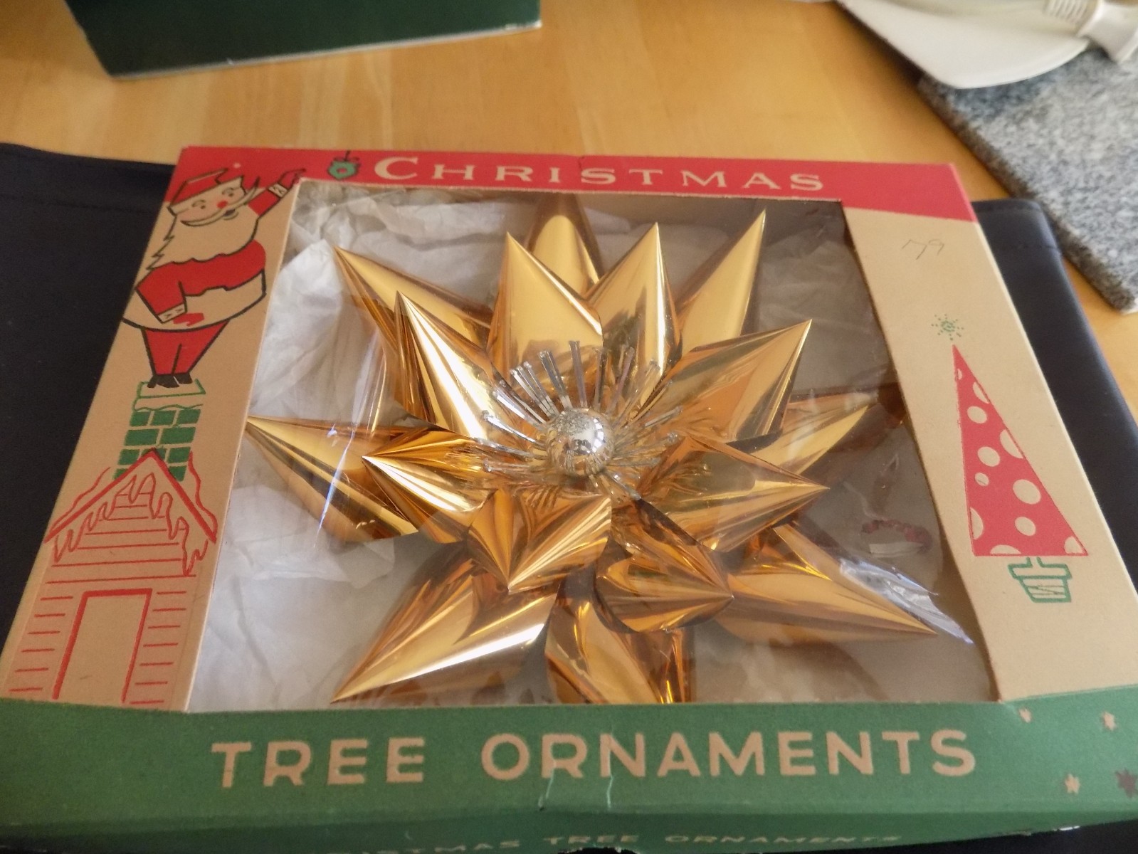 Fantasia Brand Christmas Tree Ornament Gold Star Original Box Fantasia Brand Christmas Tree Ornament Gold Star Original Box