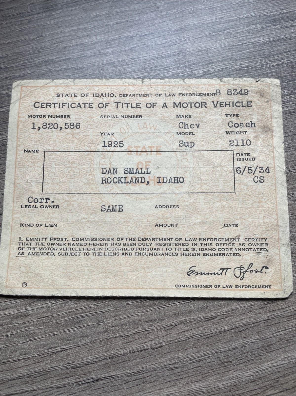Antique Certificate of Title 1925 Chevy Superior Coach (3) Antique Certificate of Title 1925 Chevy Superior Coach (3)