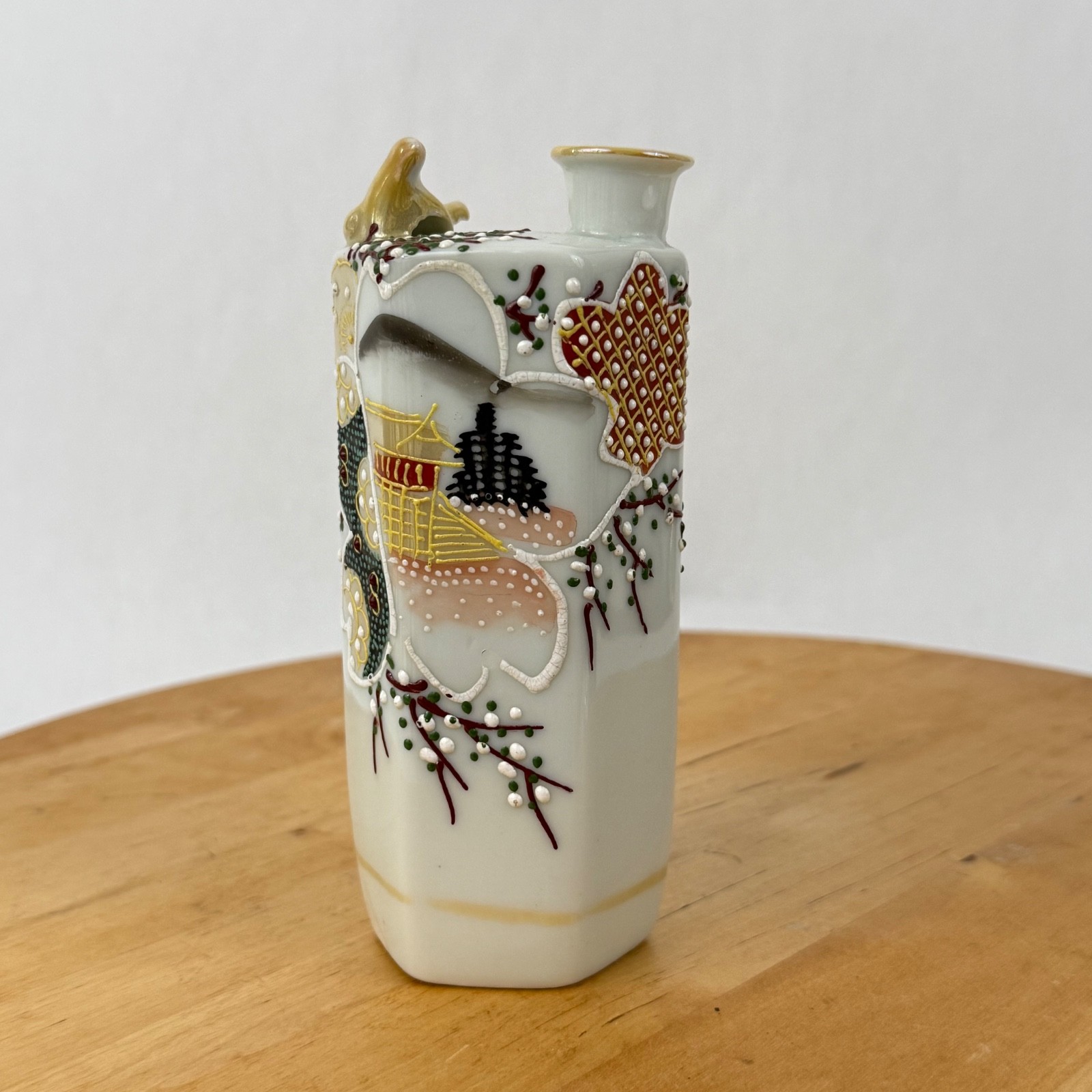 Vtge 1930’s Japanese Porcelain Kiyomizu Ware Singing Sake Bottle Whistle Tokkuri