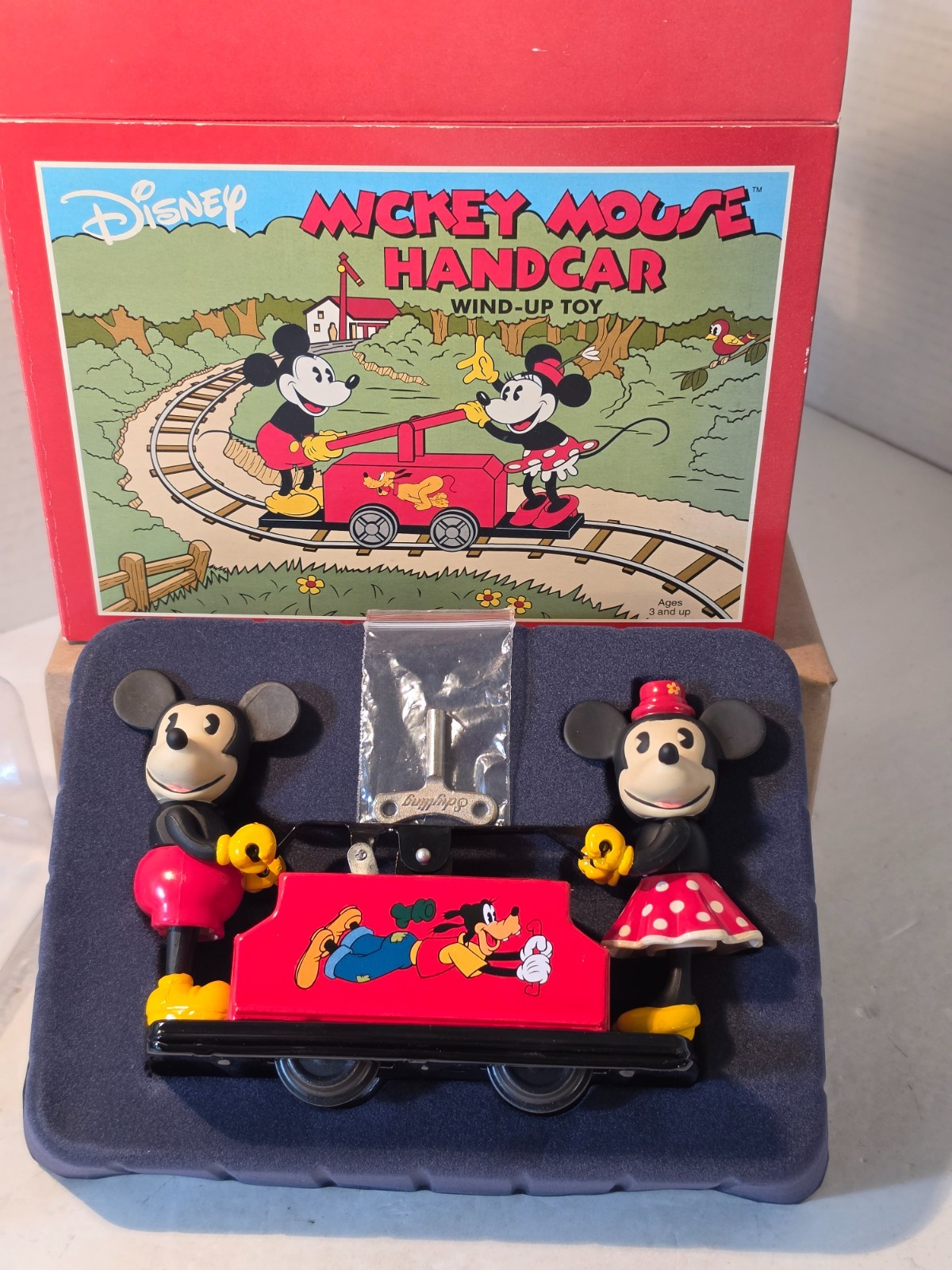Disney Mickey Mouse Handcar Schylling Wind-Up Train Car Minnie w/Key New OB Disney Mickey Mouse Handcar Schylling Wind-Up Train Car Minnie w/Key New OB