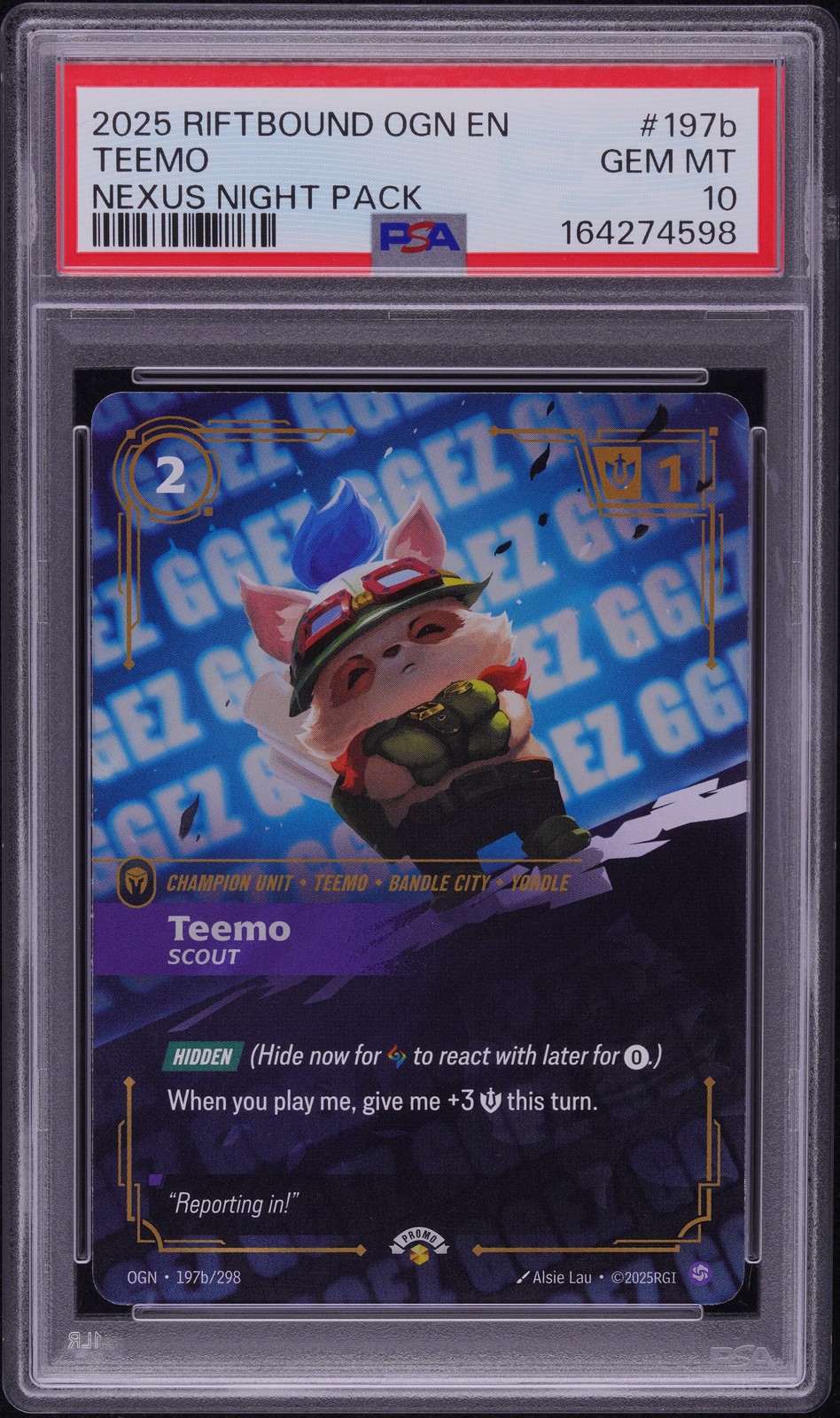 2025 RIFTBOUND: LEAGUE OF LEGENDS OGN-ORIGINS #197B TEEMO - SCOUT PSA 10