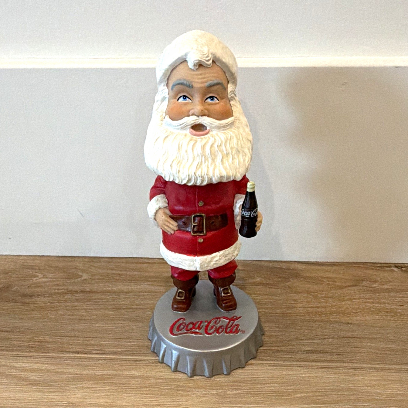 Coca-Cola Santa Claus Collectible Bobblehead on Bottle Cap Base, 2002