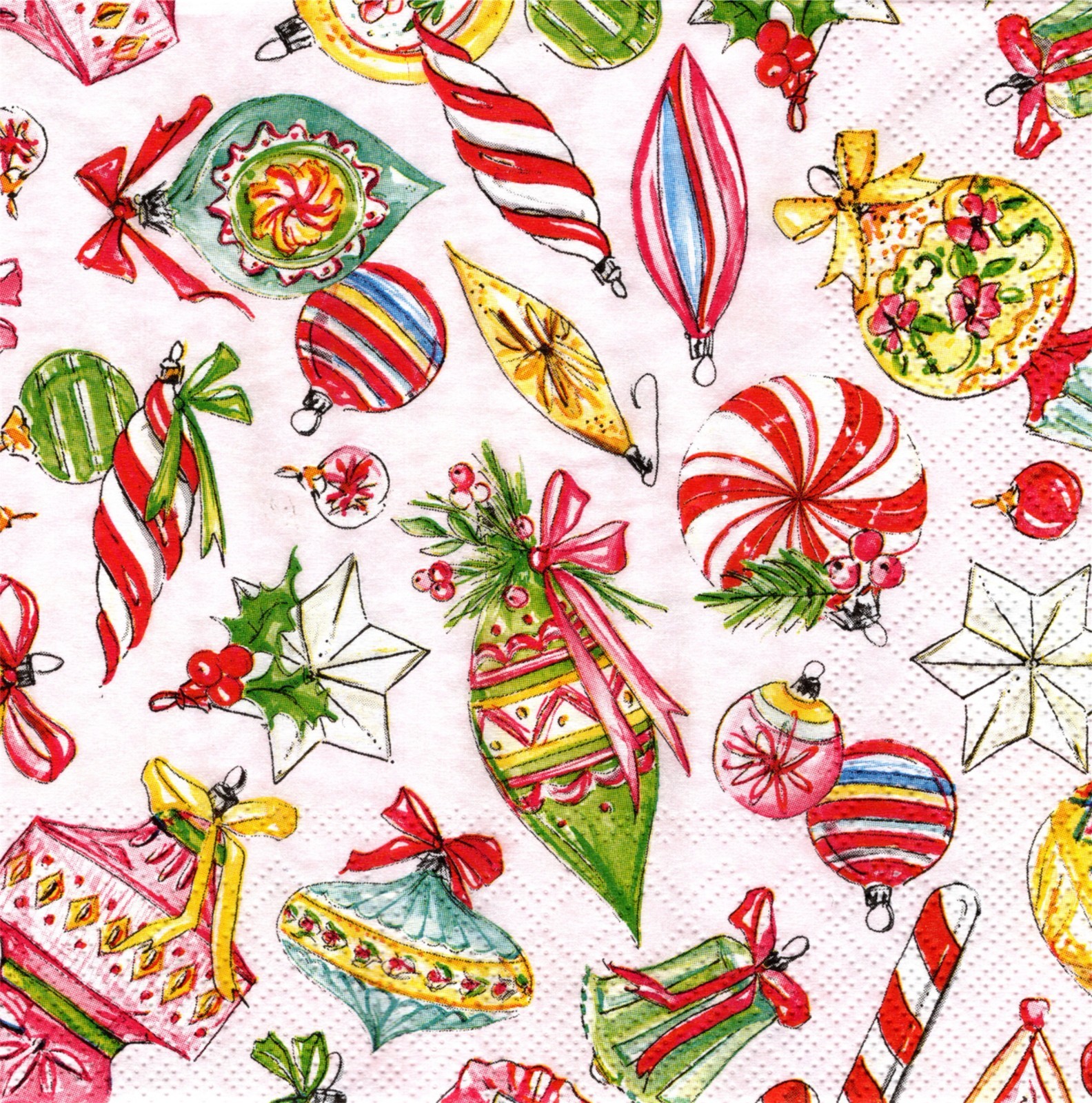 (2) Two Paper Lunch Napkins for Decoupage/Mixed Media - Vintage Ornaments
