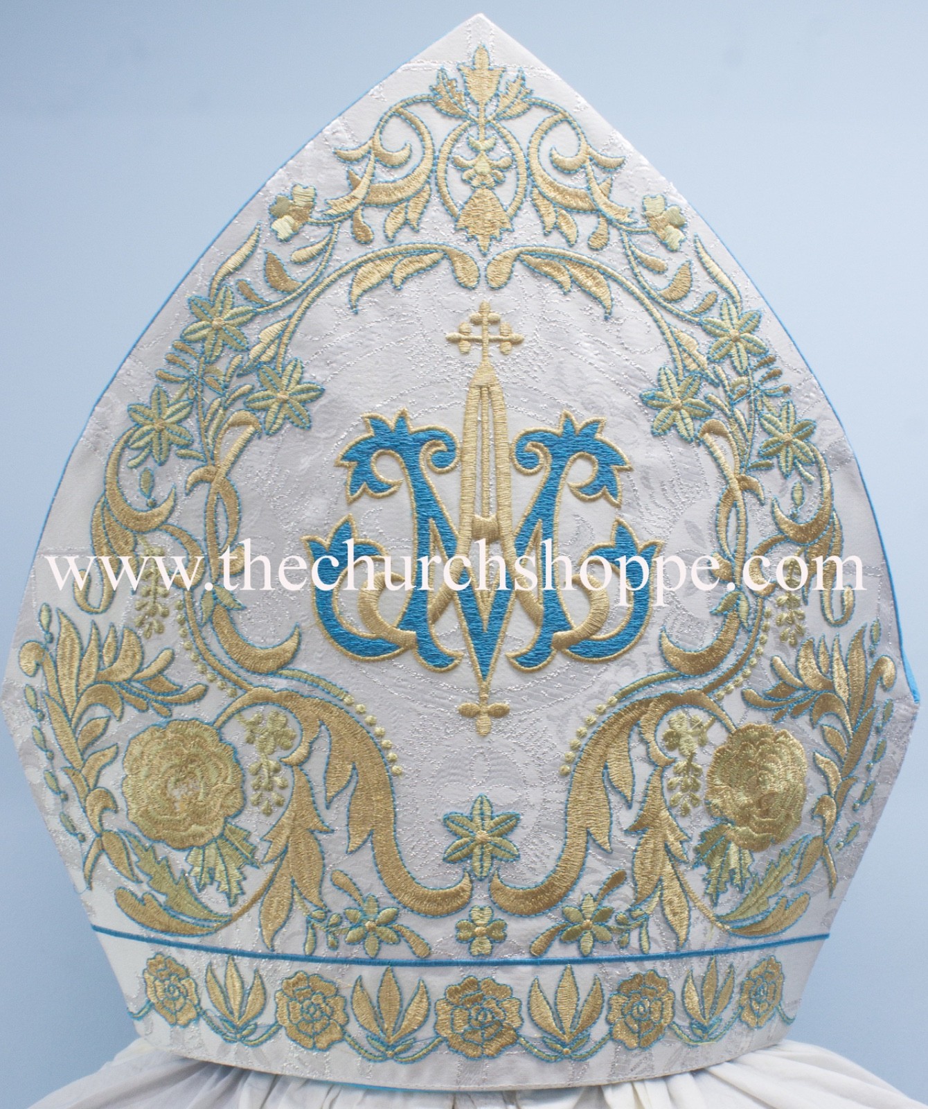 AVE MARIA Bishop's Mitre AM Embroidery METALLIC SILVER Mitra NEW AVE MARIA Bishop's Mitre AM Embroidery METALLIC SILVER Mitra NEW