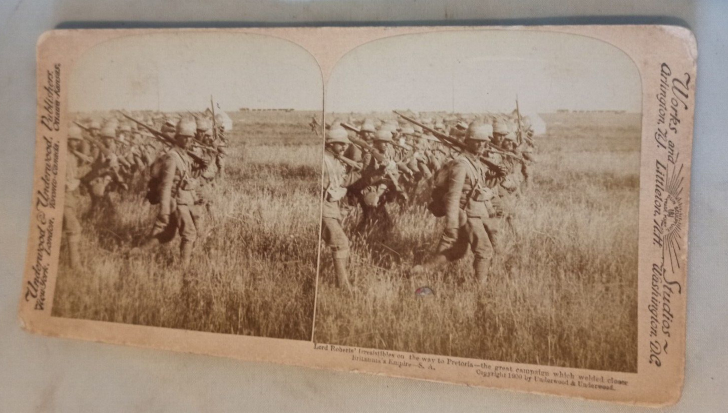 Stereoscope photo Military Lord Robert Irrestibles troop Pretoria British Empire