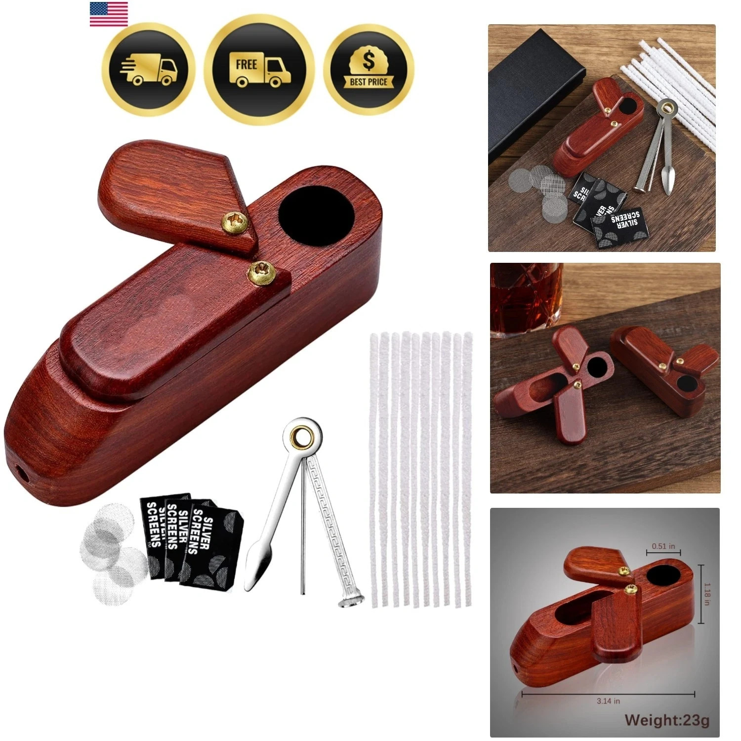 Tobacco Pipe Set Handmade Rosewood Classic Retro Compact Starter Kit Tobacco Pipe Set Handmade Rosewood Classic Retro Compact Starter Kit