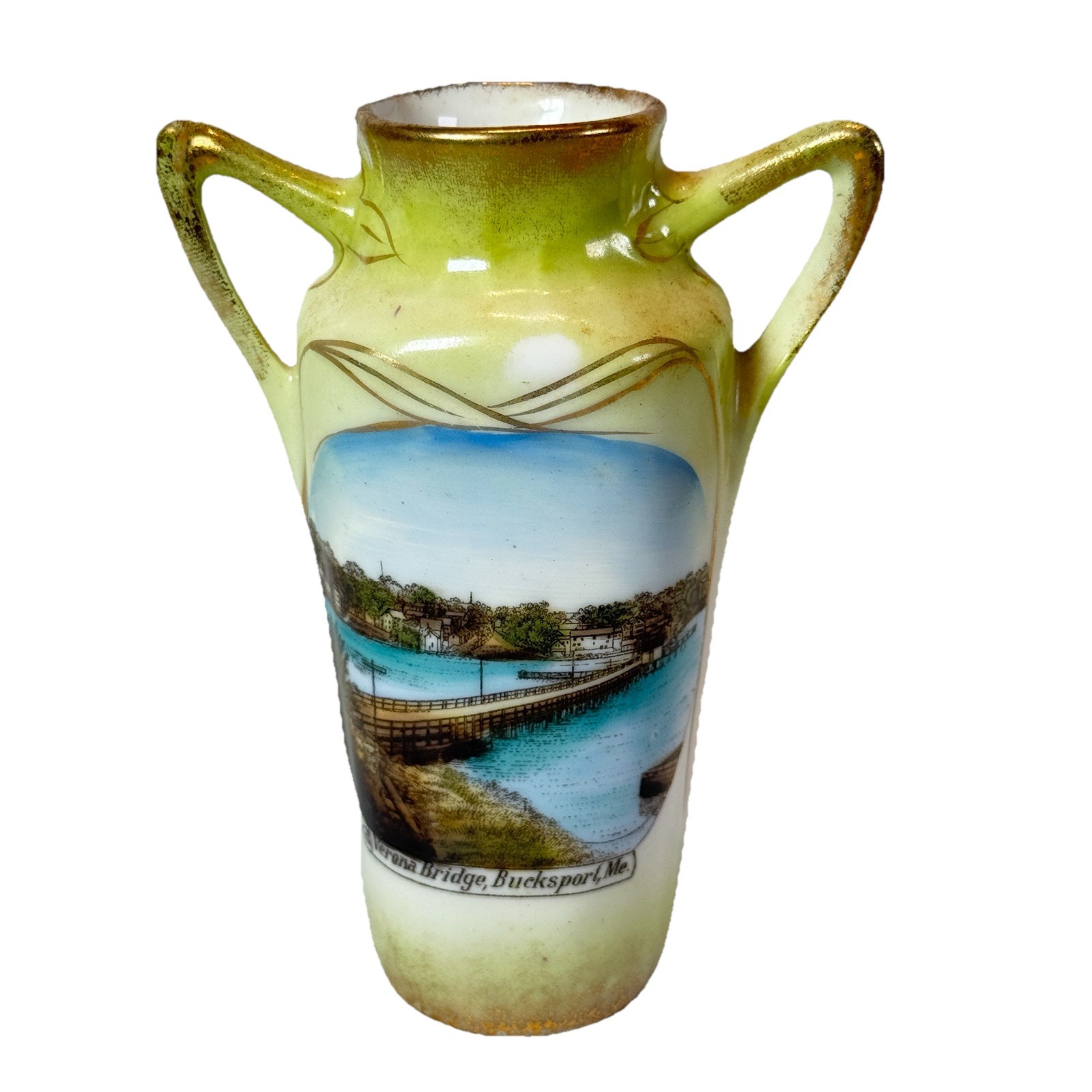 BUCKSPORT , MAINE ME Antique VERONA BRIDGE Souvenir Germany EMERY China VASE