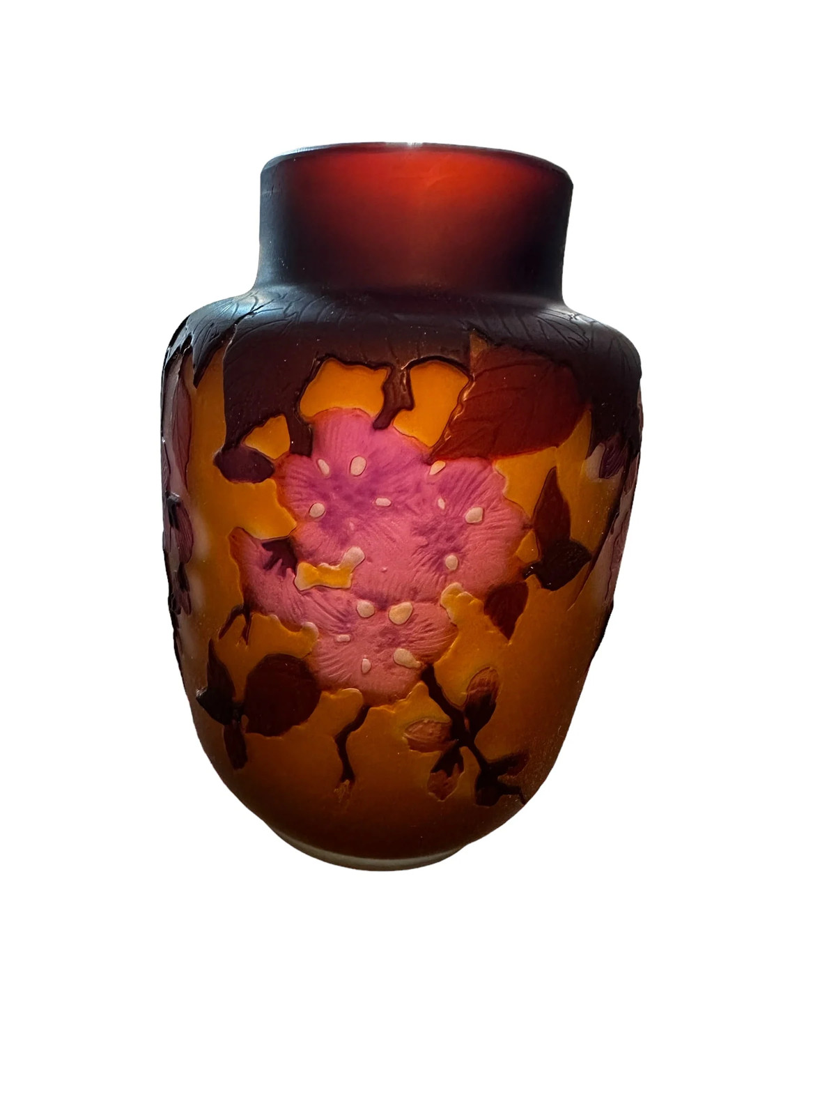 Antique Émile Gallé Handcrafted Vase 5”, 19th century Art Nouveau, Cherry