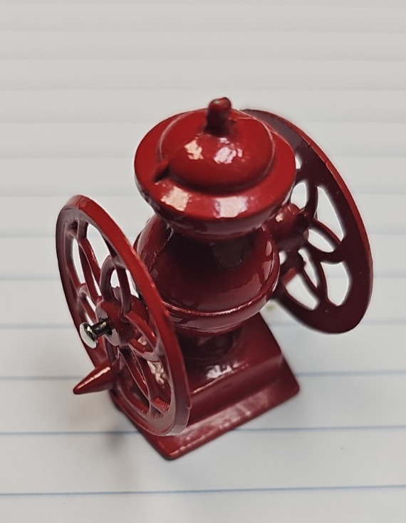 Dollhouse size Royal Miniatures red die cast metal coffee grinder mill NEW vntg- Dollhouse size Royal Miniatures red die cast metal coffee grinder mill NEW vntg-