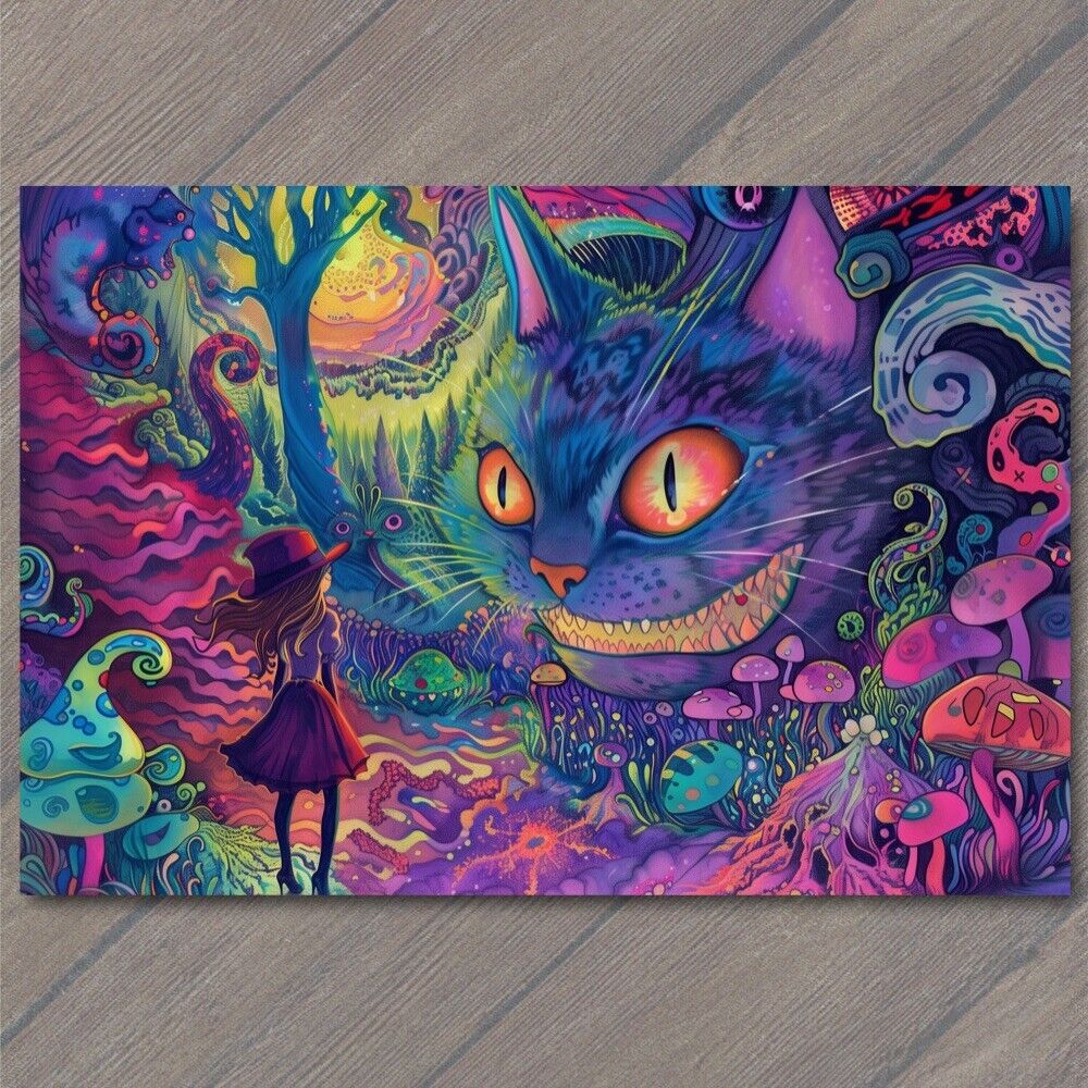 POSTCARD Alice Wonderland Cheshire Cat Trippy Reimagined Psychedelic Strange Fun
