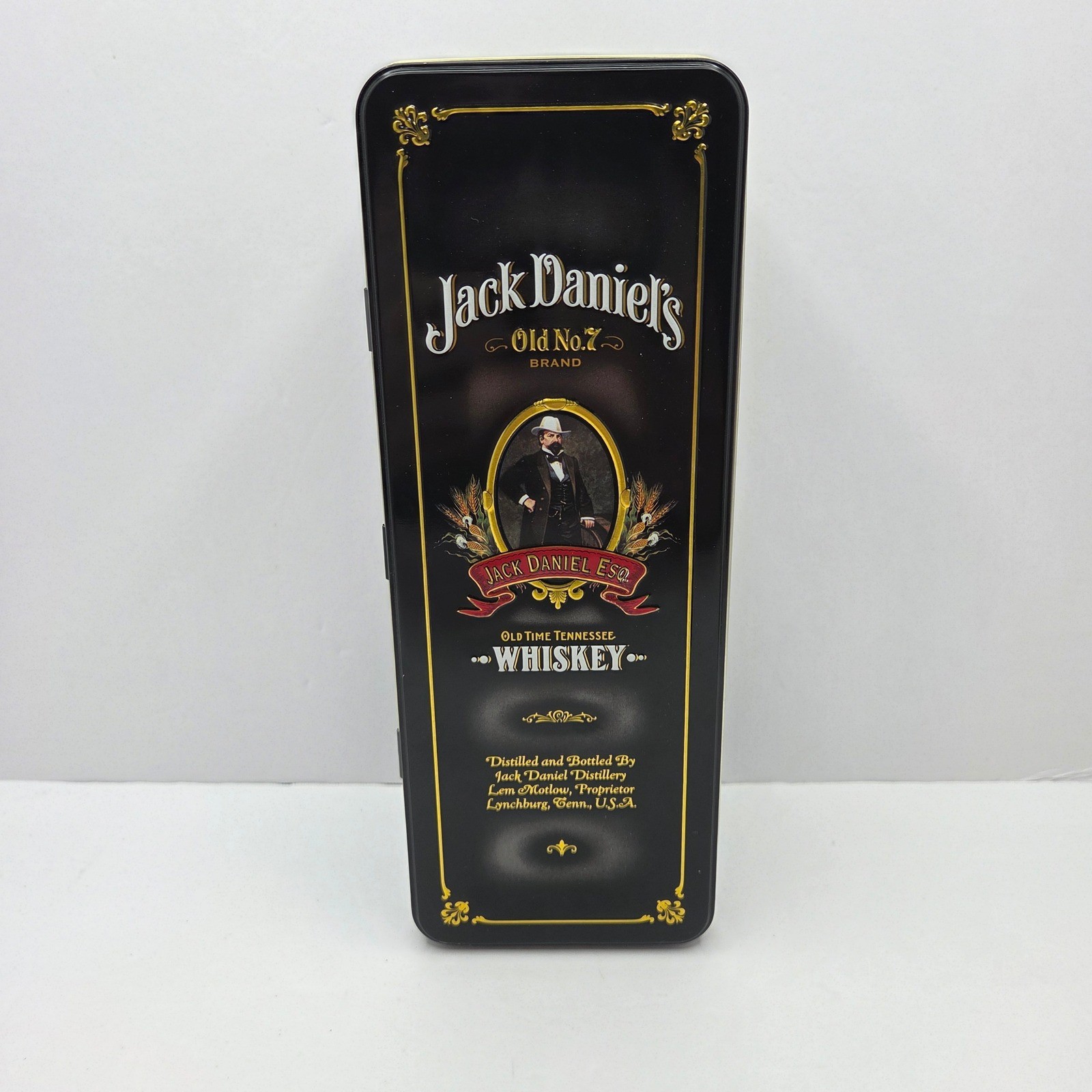 Jack Daniel\'s Whiskey Collectible Tin Box Old No 7 Black Gold Bar Decor USA Made