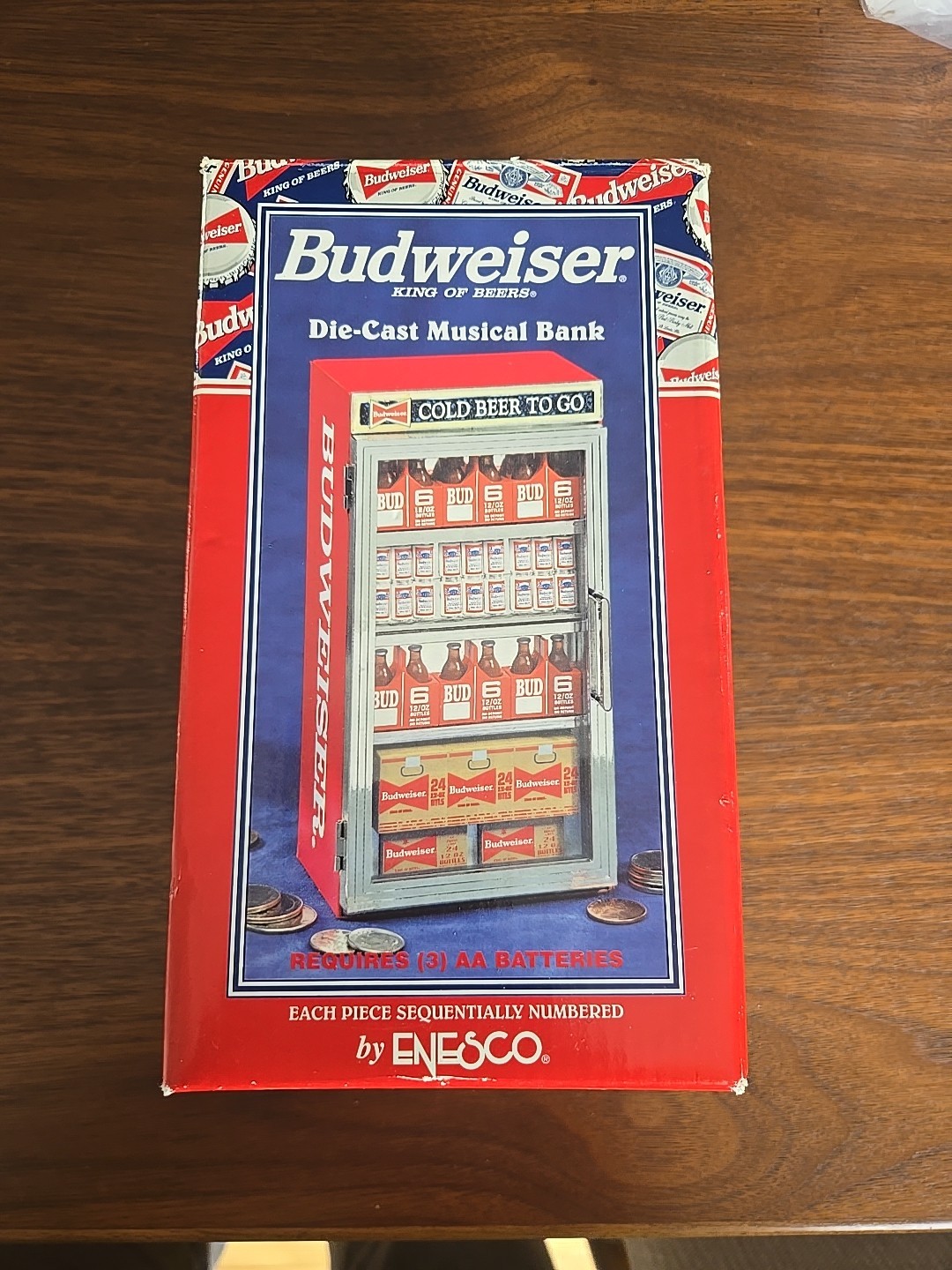 Vtg Enesco Budweiser Die Cast Musical Bank in box Vtg Enesco Budweiser Die Cast Musical Bank in box