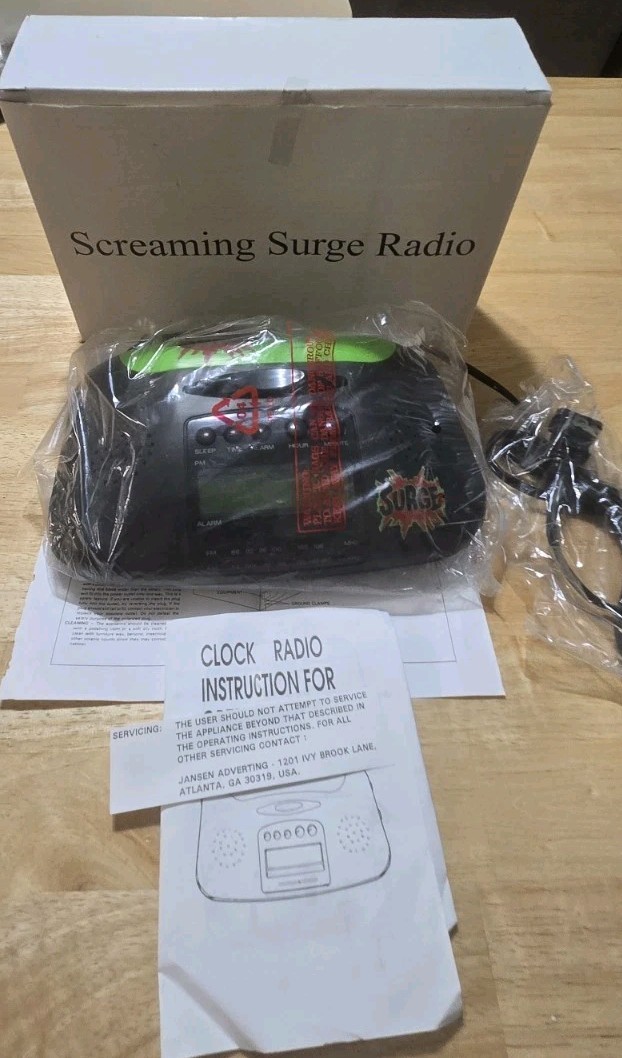 Rare Vintage Surge Soda Screaming Alarm Clock Radio Coca-Cola Promo With BOX Rare Vintage Surge Soda Screaming Alarm Clock Radio Coca-Cola Promo With BOX