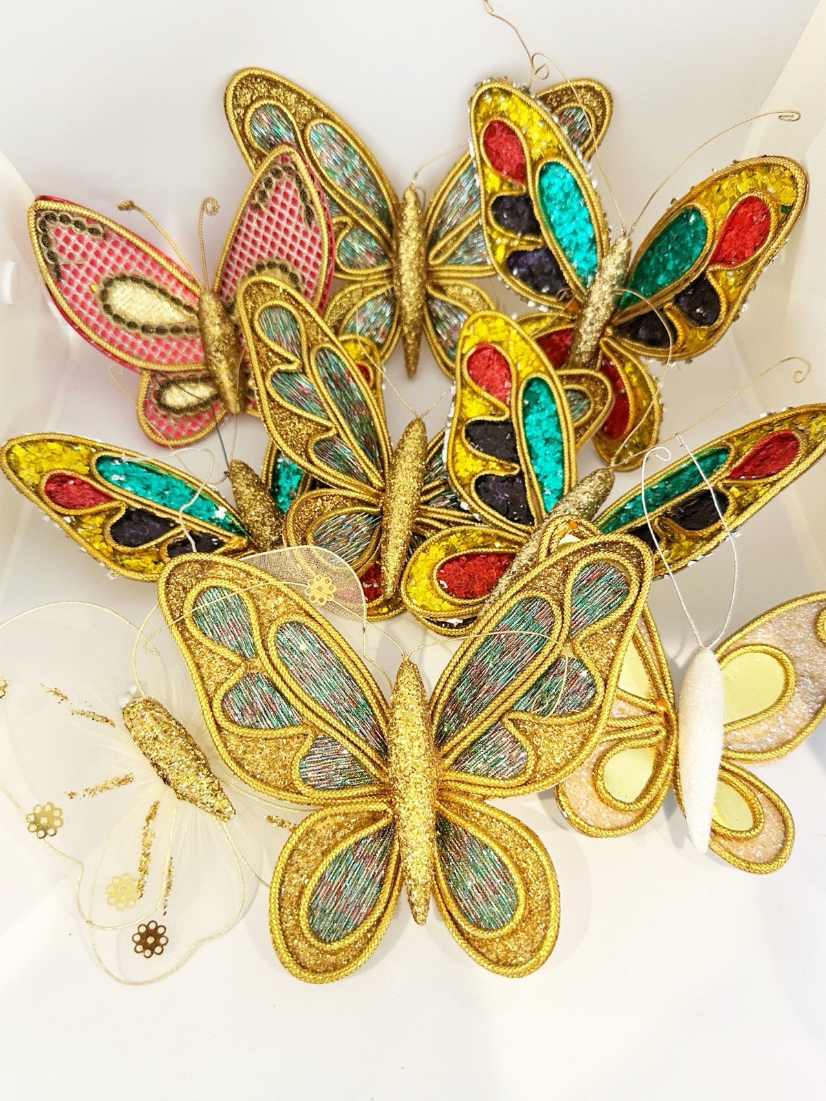 VINTAGE Wolin Japan Butterfly Glitter Clip Ornament Set of 9 Garden party Whimsy VINTAGE Wolin Japan Butterfly Glitter Clip Ornament Set of 9 Garden party Whimsy