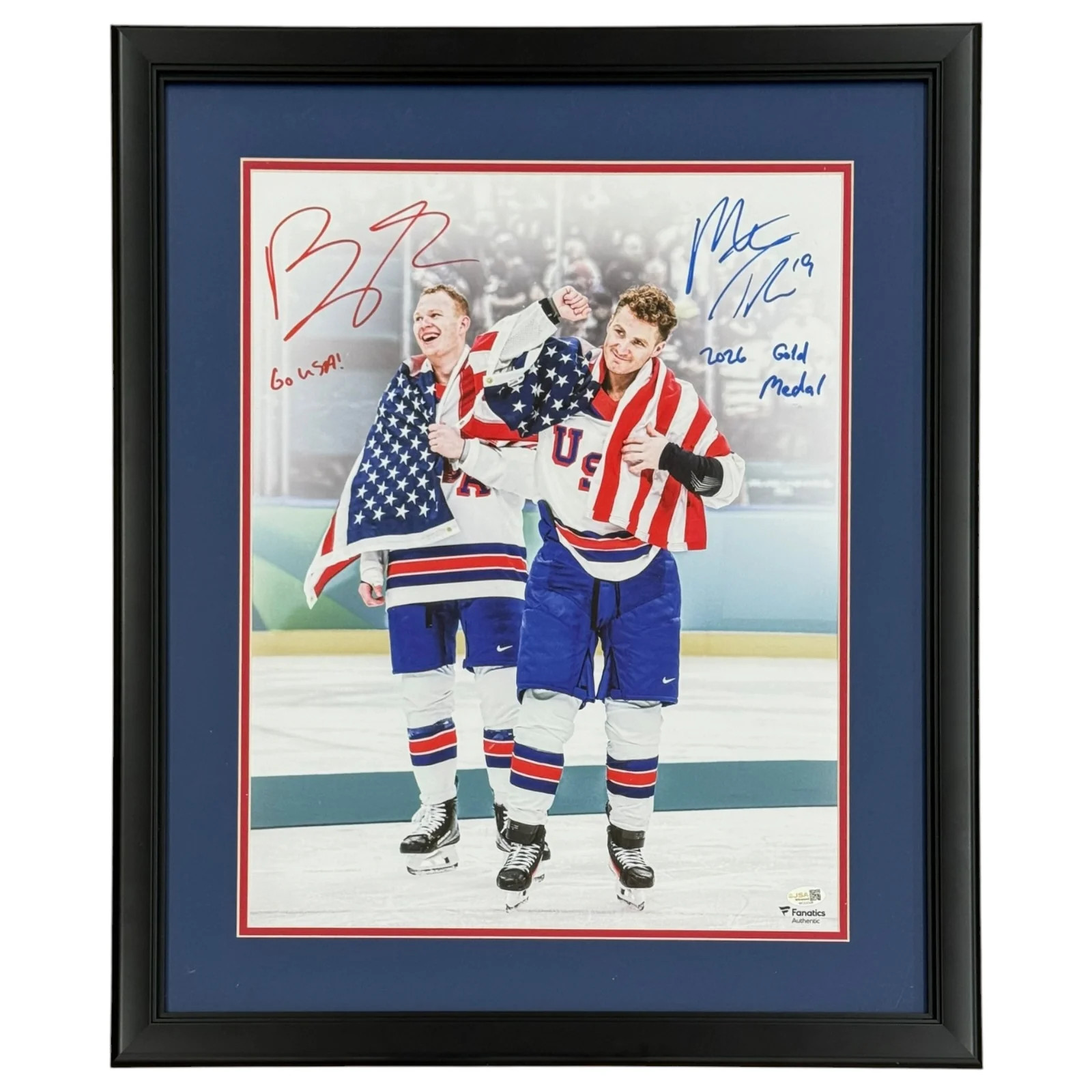 Matthew Tkachuk & Brady Tkachuk Autographed Deluxe Framed Team USA Olympics 16x2 Matthew Tkachuk & Brady Tkachuk Autographed Deluxe Framed Team USA Olympics 16x2