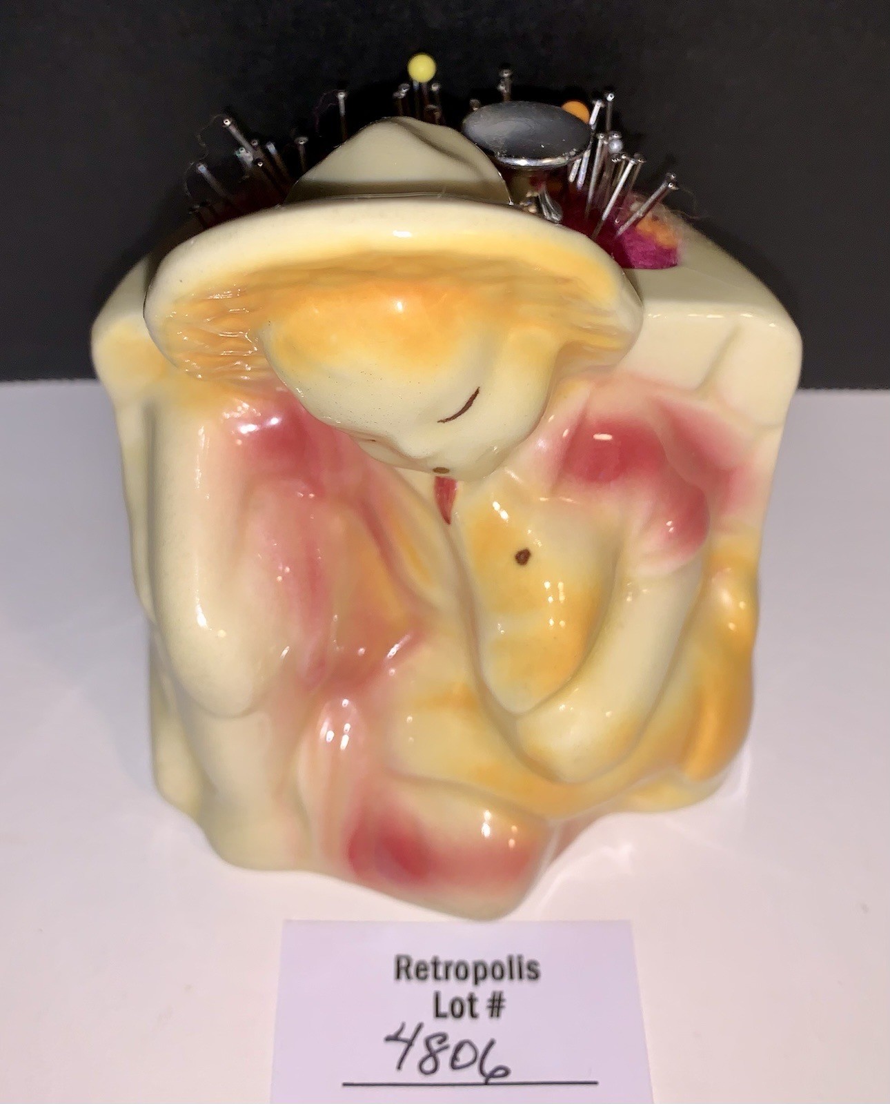 USA Pottery Ceramic Boy & Dog Planter Pin Cushion 582 USA Pottery Ceramic Boy & Dog Planter Pin Cushion 582